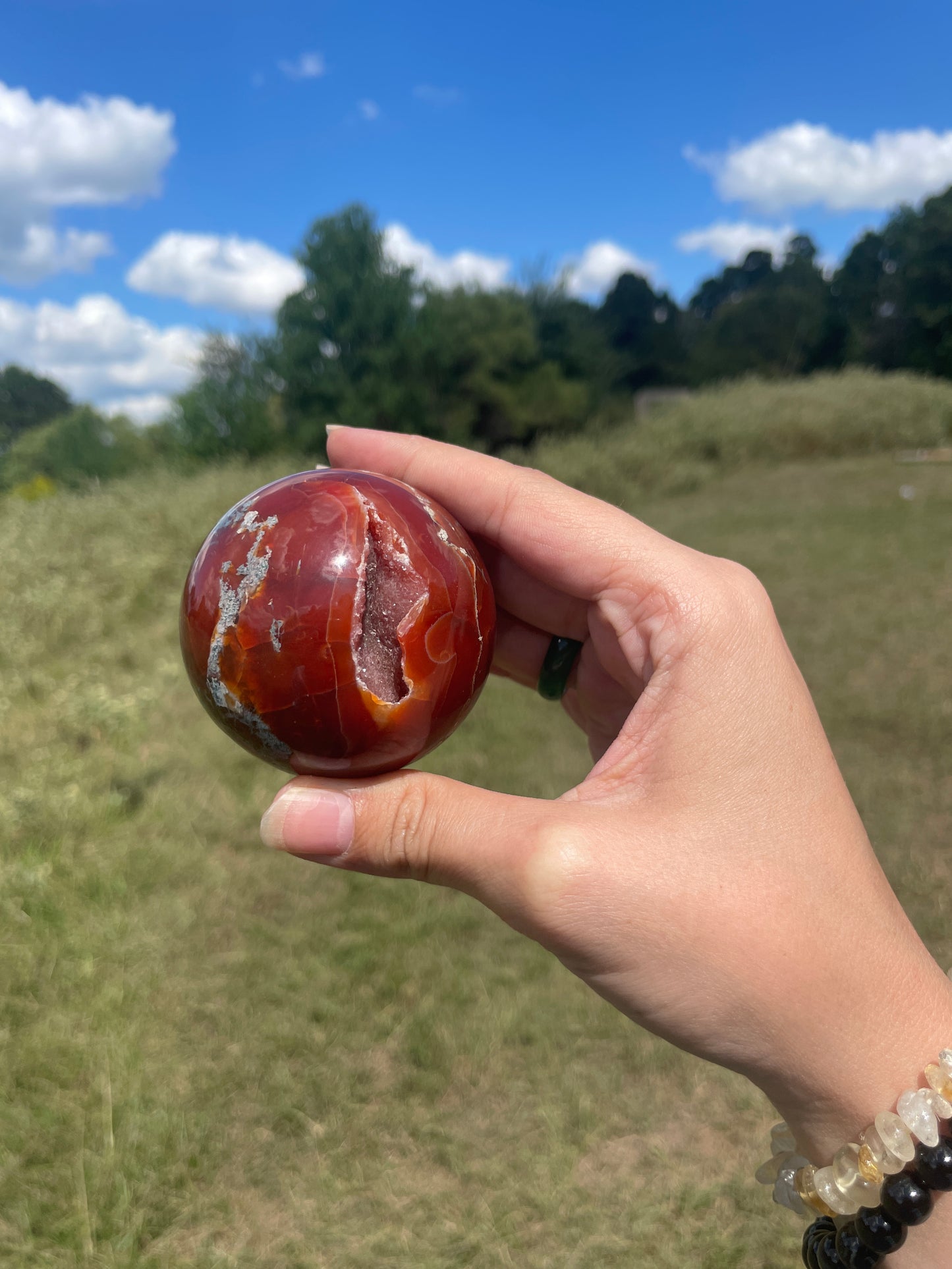 Druzy Red/Carnelian Moss Agate Sphere