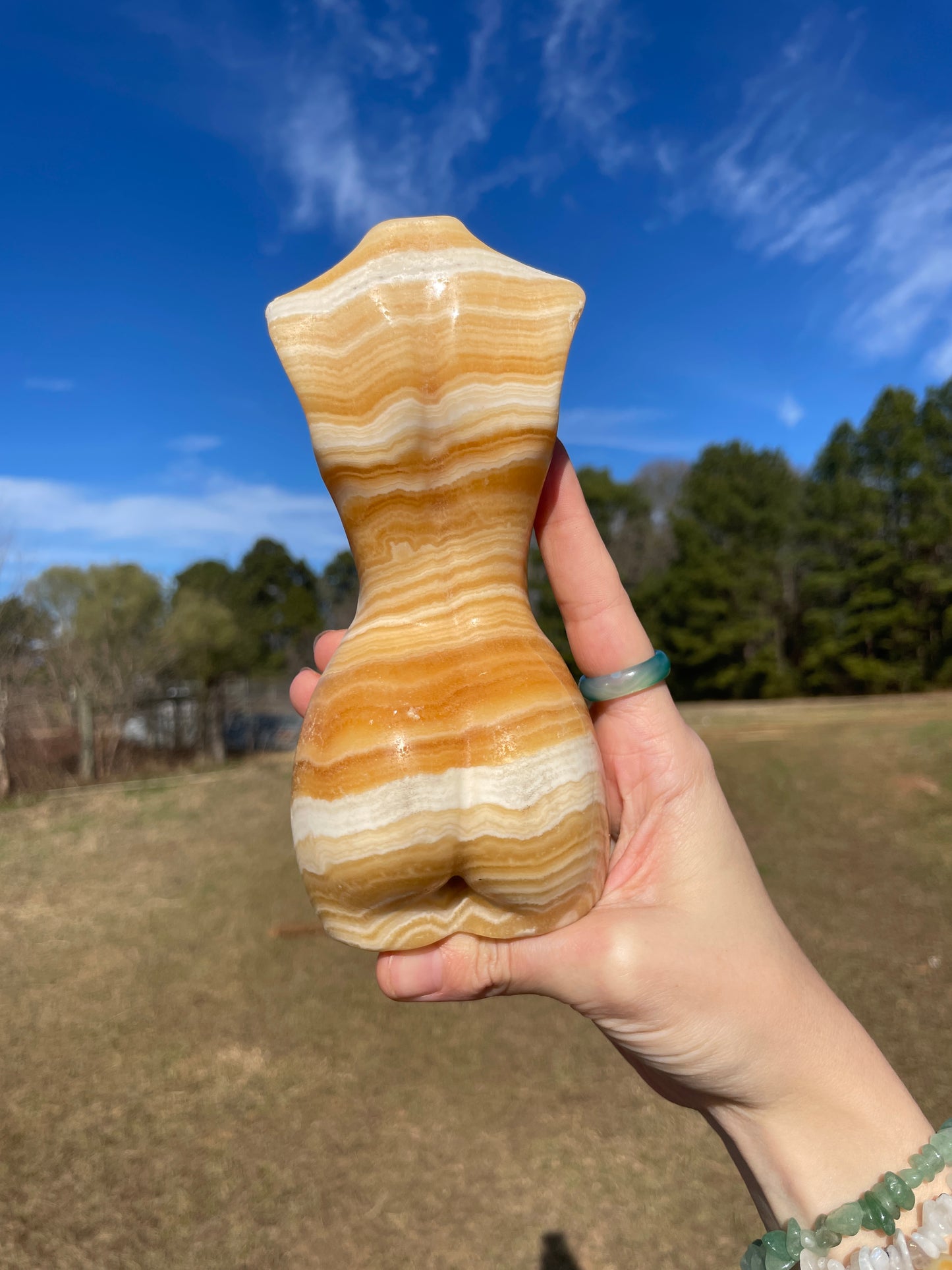 Imperfect Banded Large Calcite Goddess Carving (lady body)