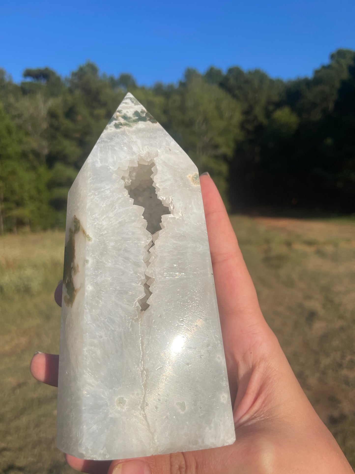 Large druzy moss agate thick tower ✨