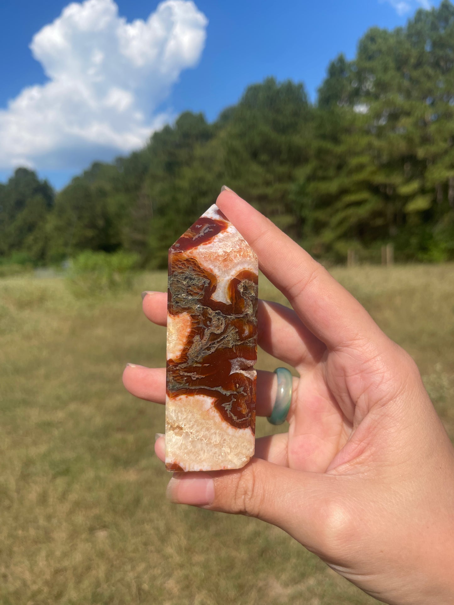 Druzy red moss agate/carnelian tower #6