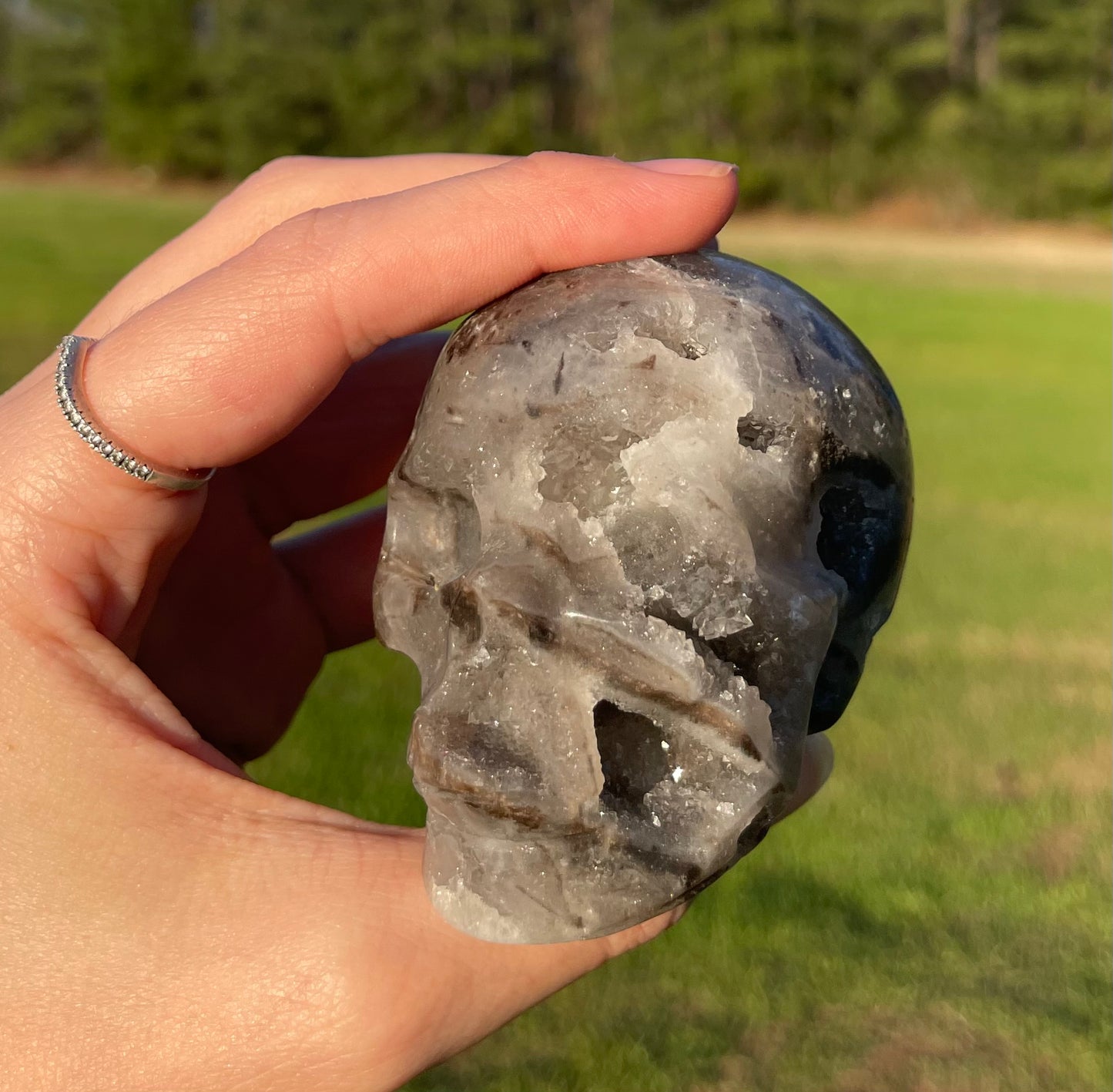 Druzy Sphalerite Skull Carving #1🖤