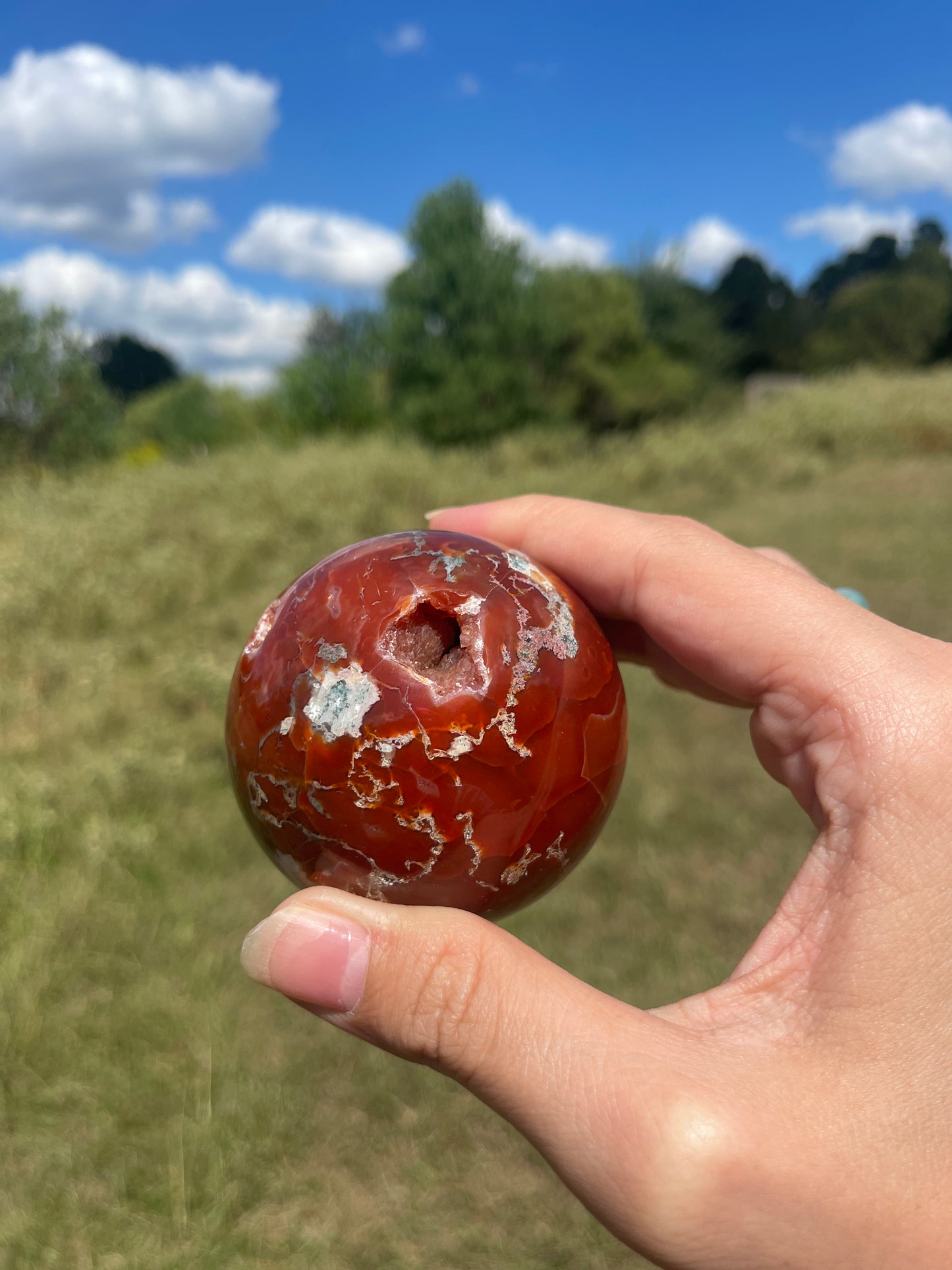 Druzy Red/Carnelian Moss Agate Sphere
