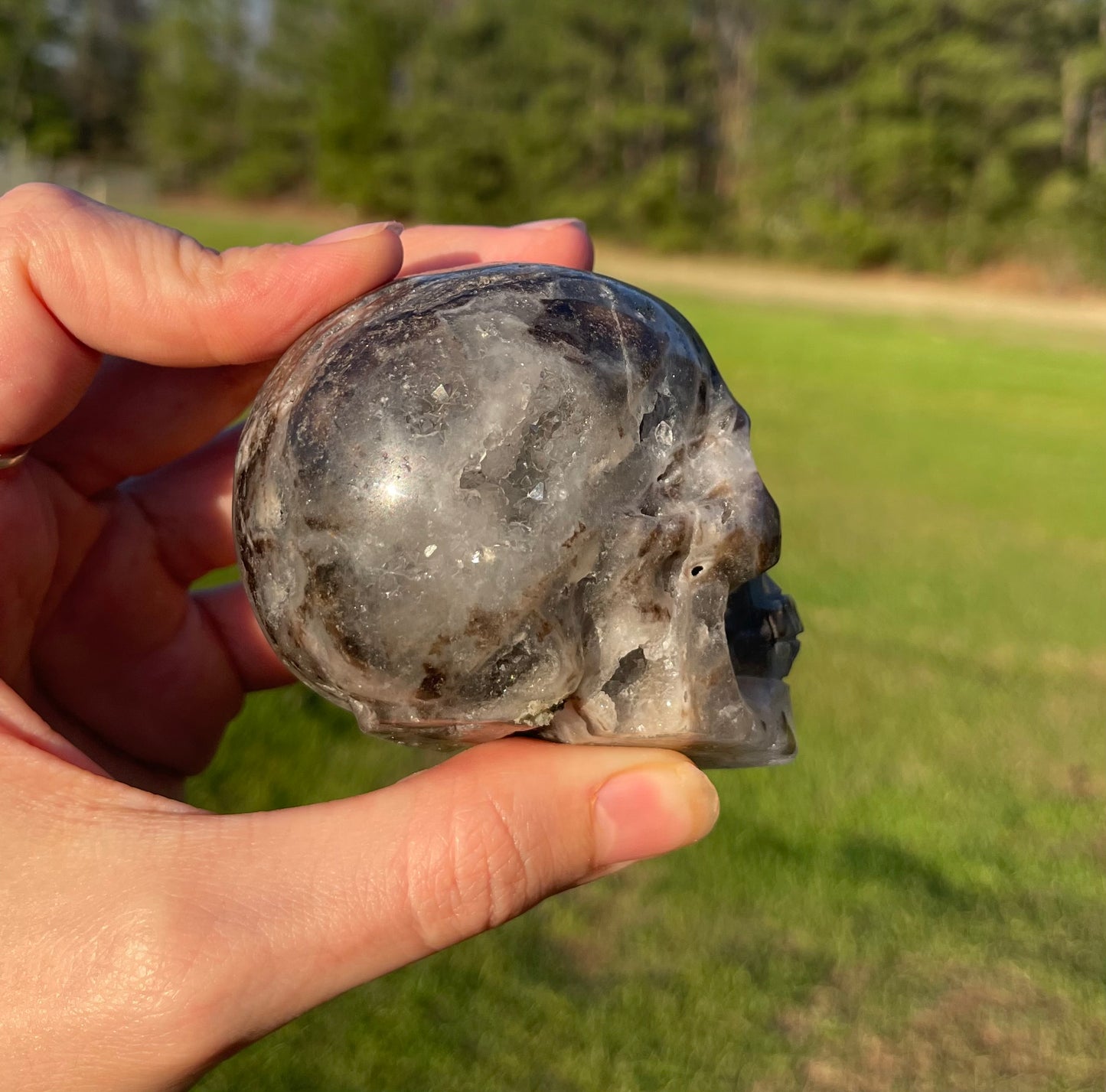 Druzy Sphalerite Skull Carving #1🖤