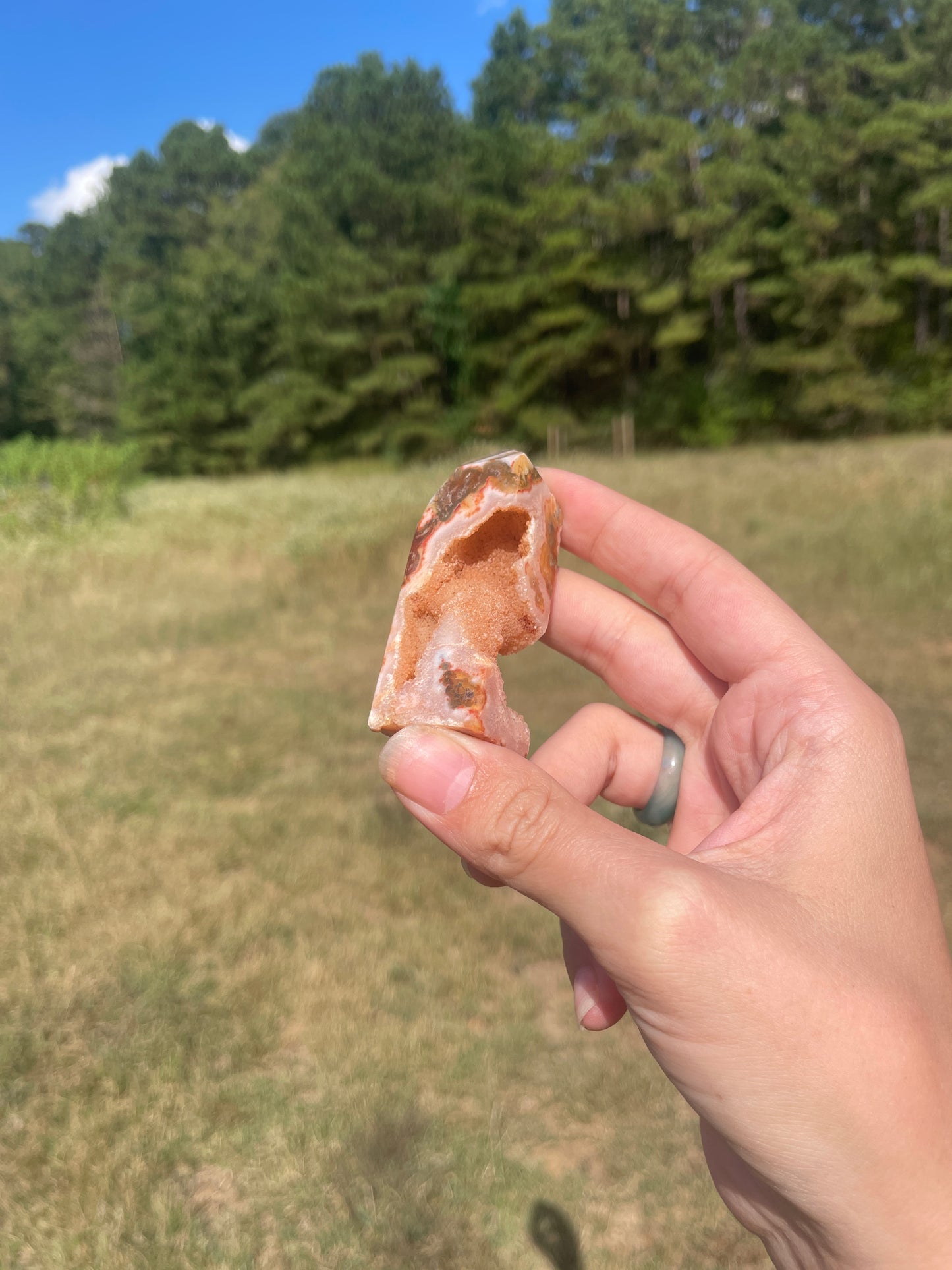 Druzy red moss agate/ carnelian tower #1