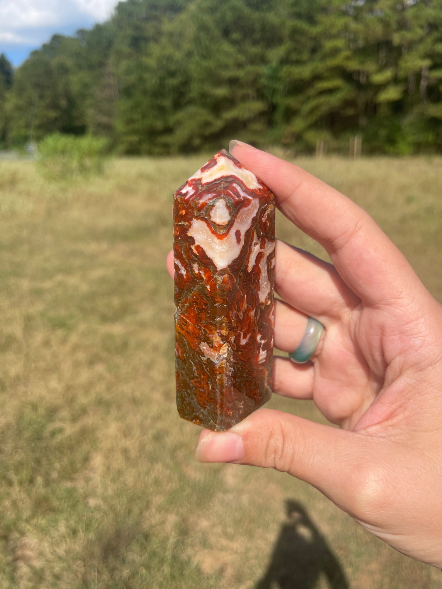 Druzy red moss agate/carnelian tower #4