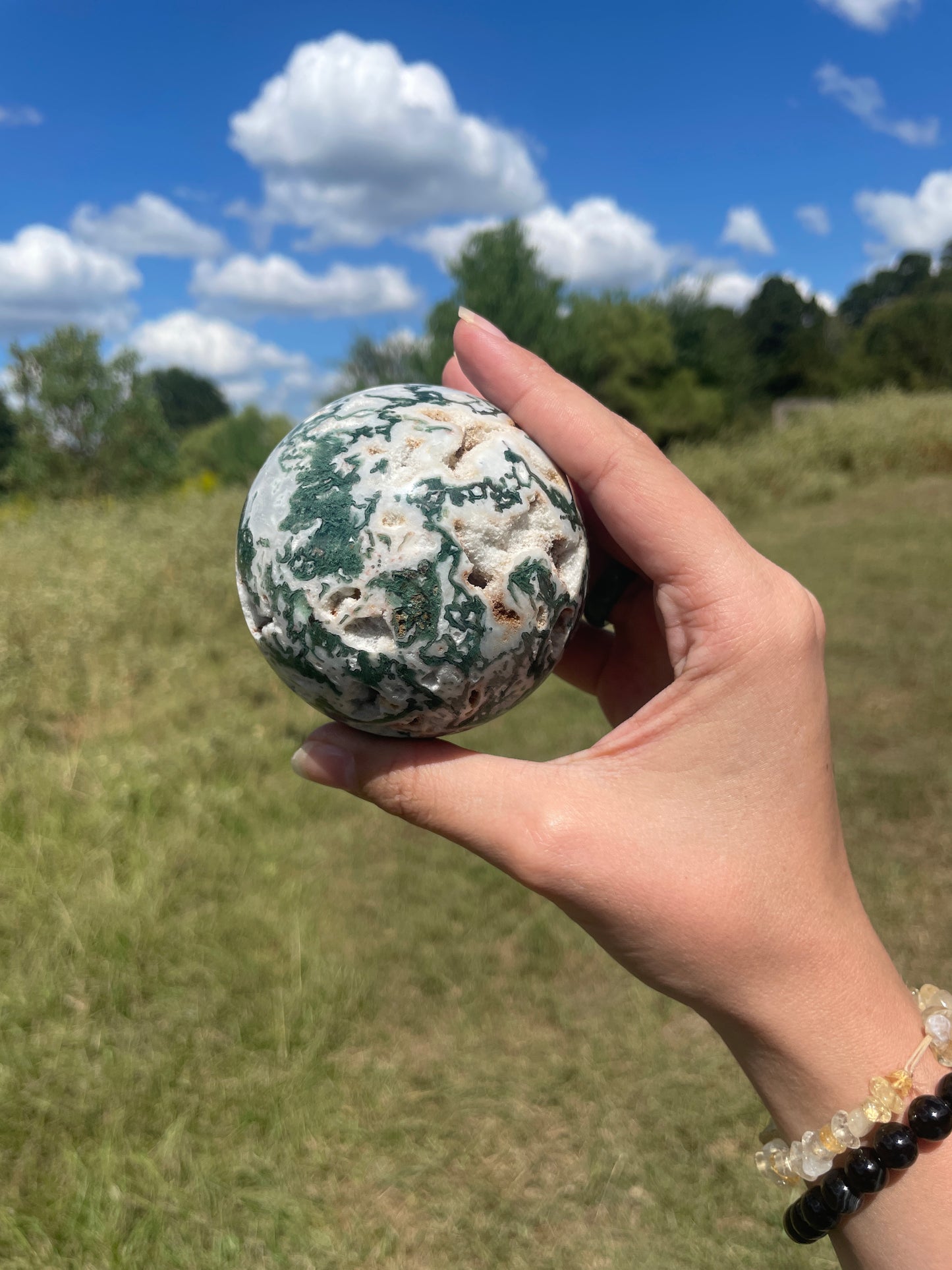 Large 1lb Druzy Moss Agate Sphere