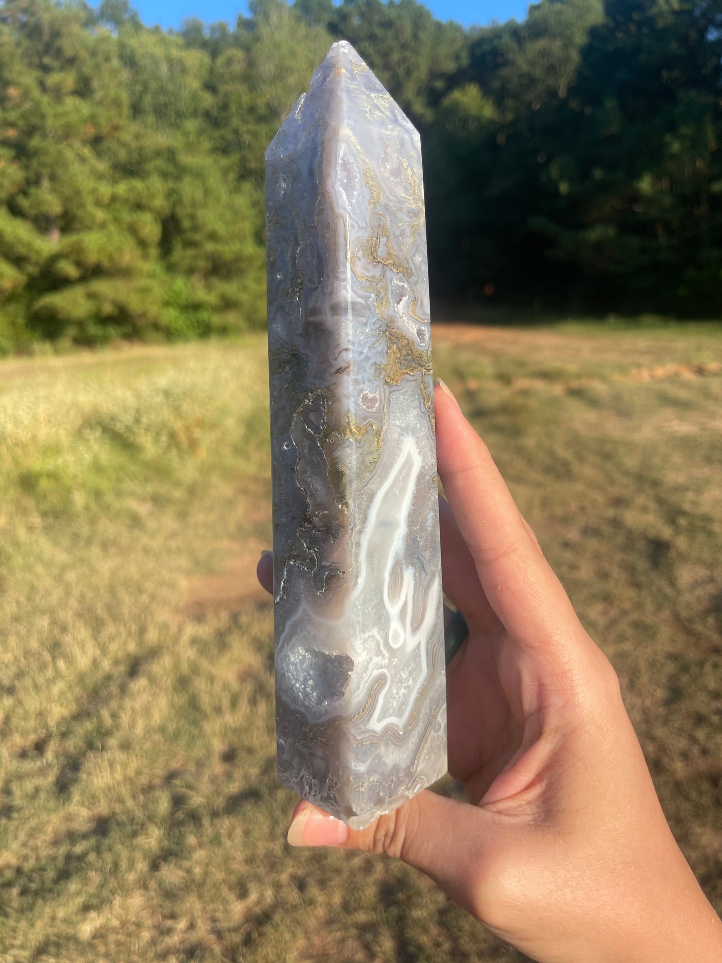 Imperfect Large Druzy moss agate tower