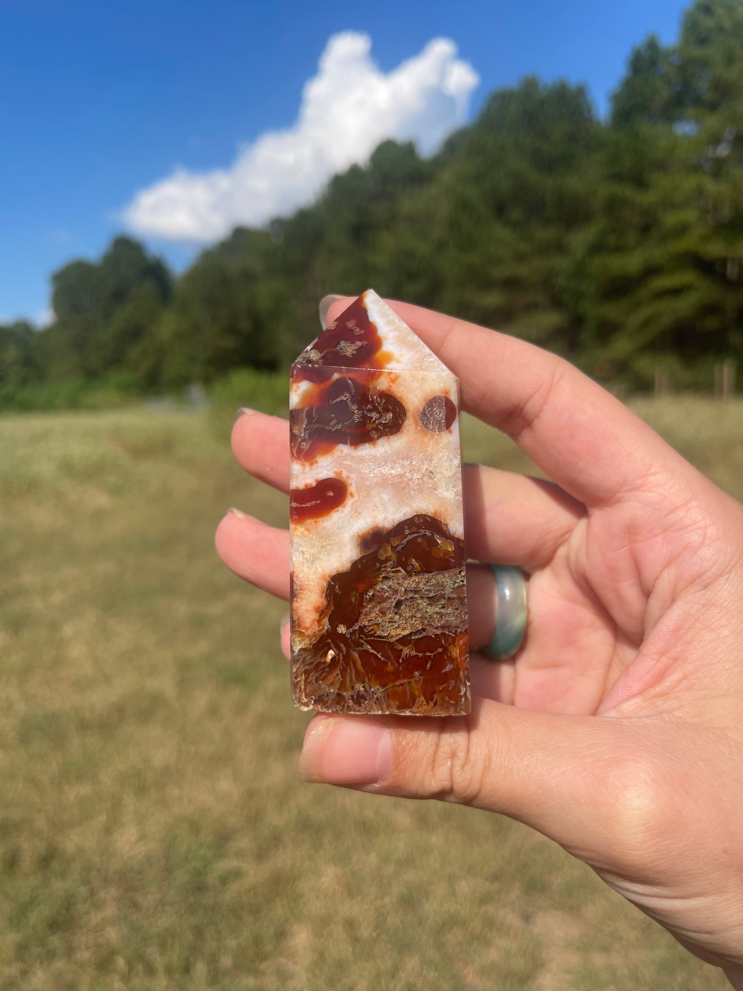 Imperfect Druzy red Moss agate/carnelian tower #3