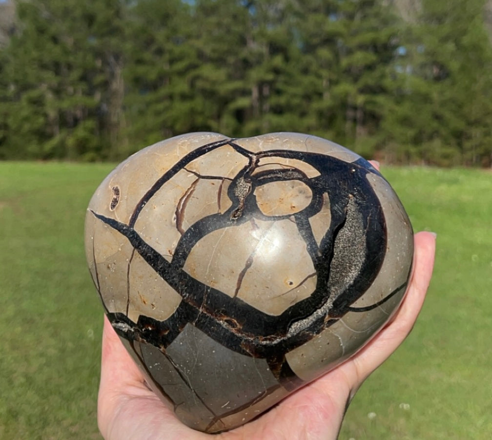 UV Reactive Large Druzy Septarian Heart Carving (Dragon Stone)