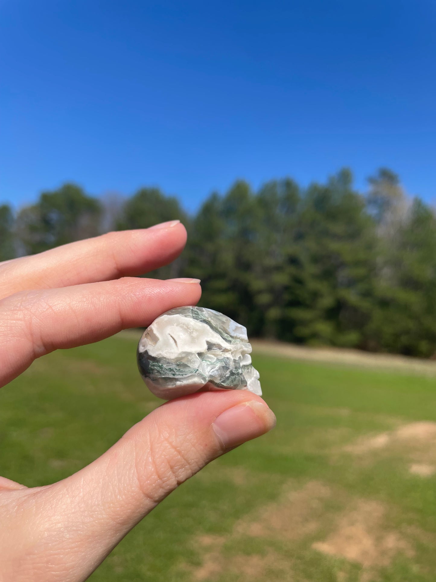 MINI Druzy Moss Agate Skull (imperfect)