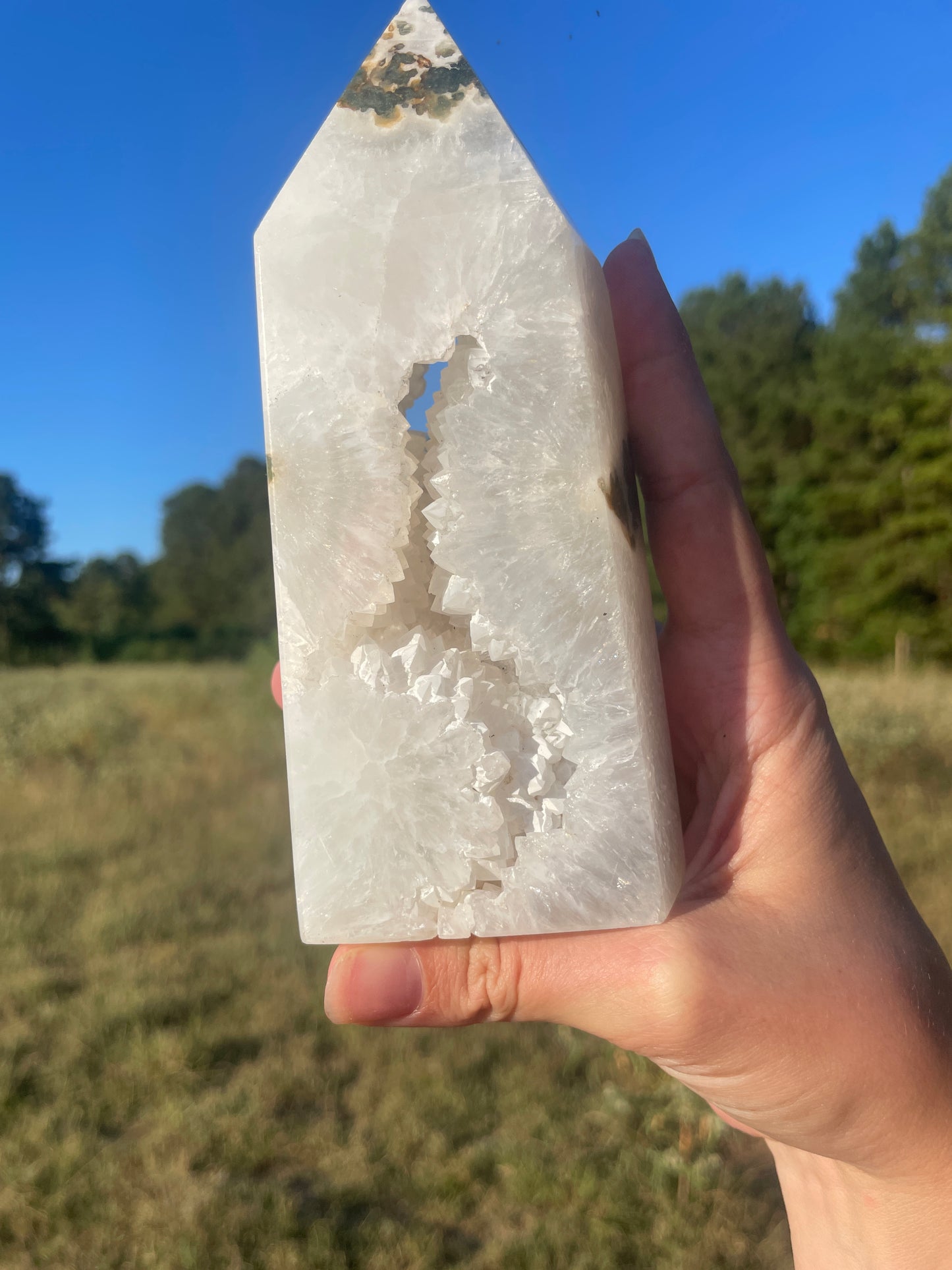 Large druzy moss agate thick tower ✨