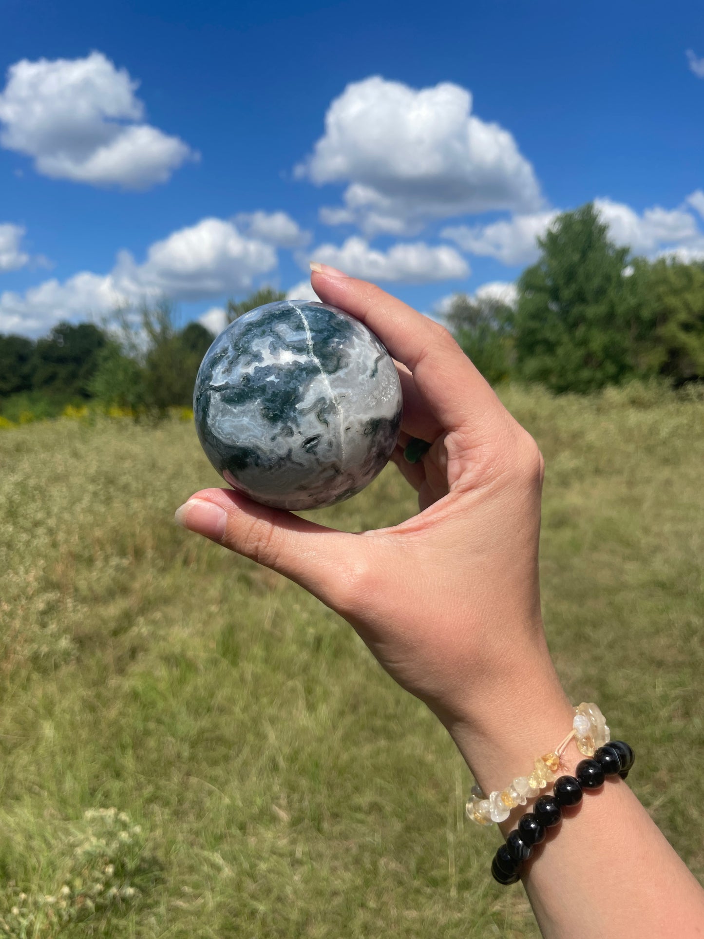 Moss agate sphere