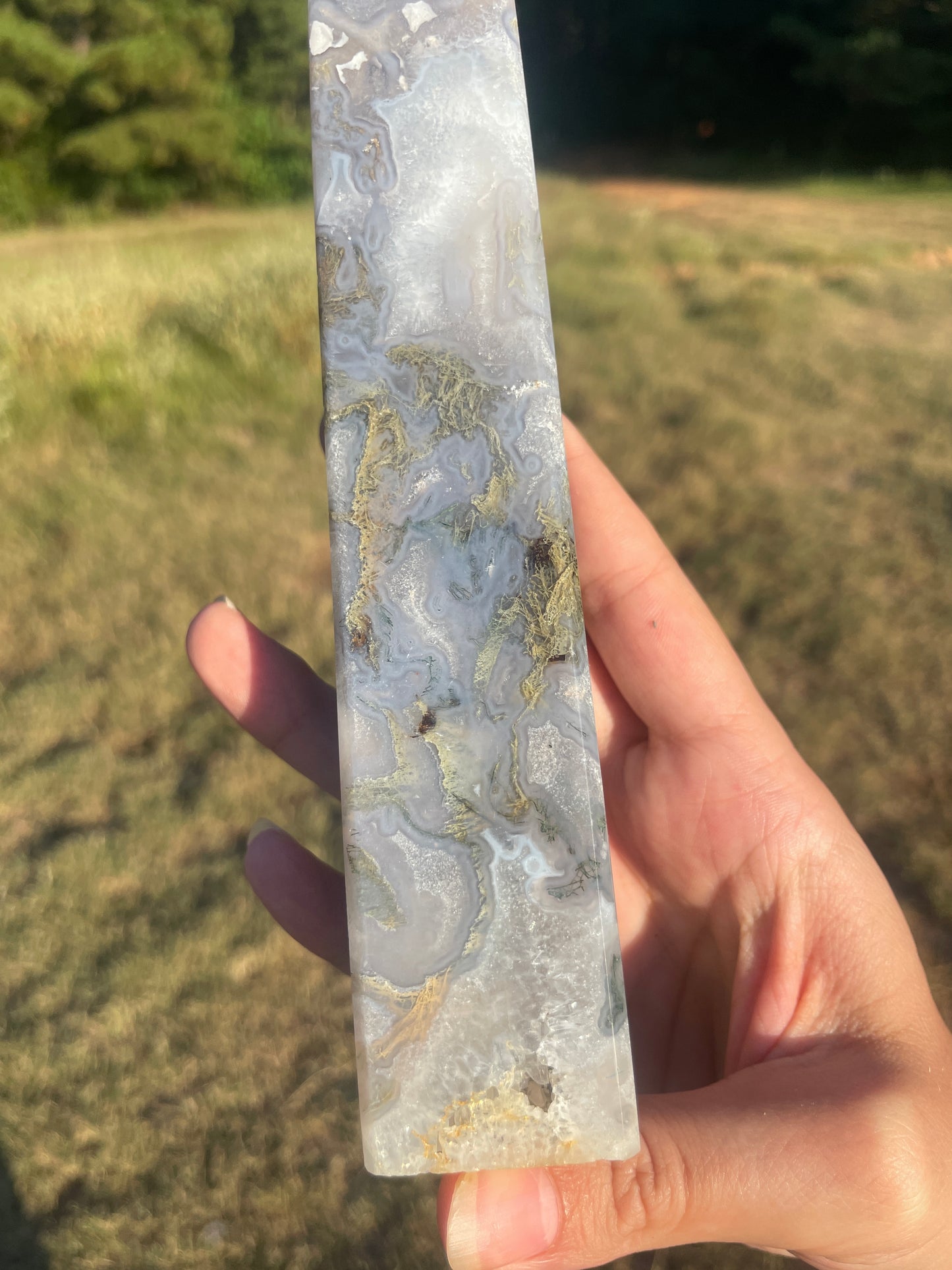 Imperfect Large Druzy moss agate tower