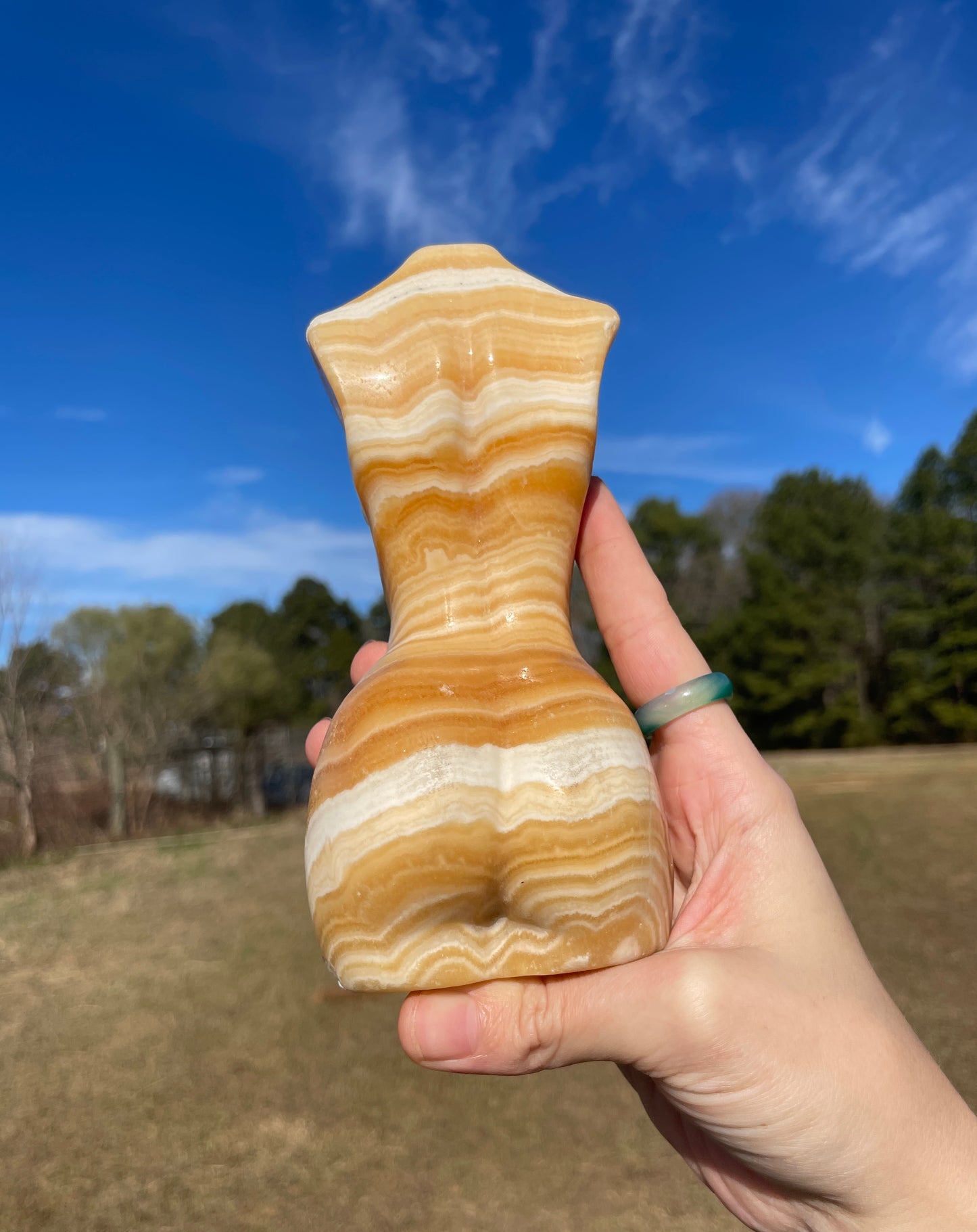 Imperfect Banded Large Calcite Goddess Carving (lady body)