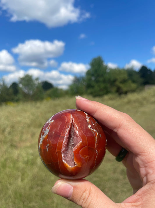 Druzy Red/Carnelian Moss Agate Sphere