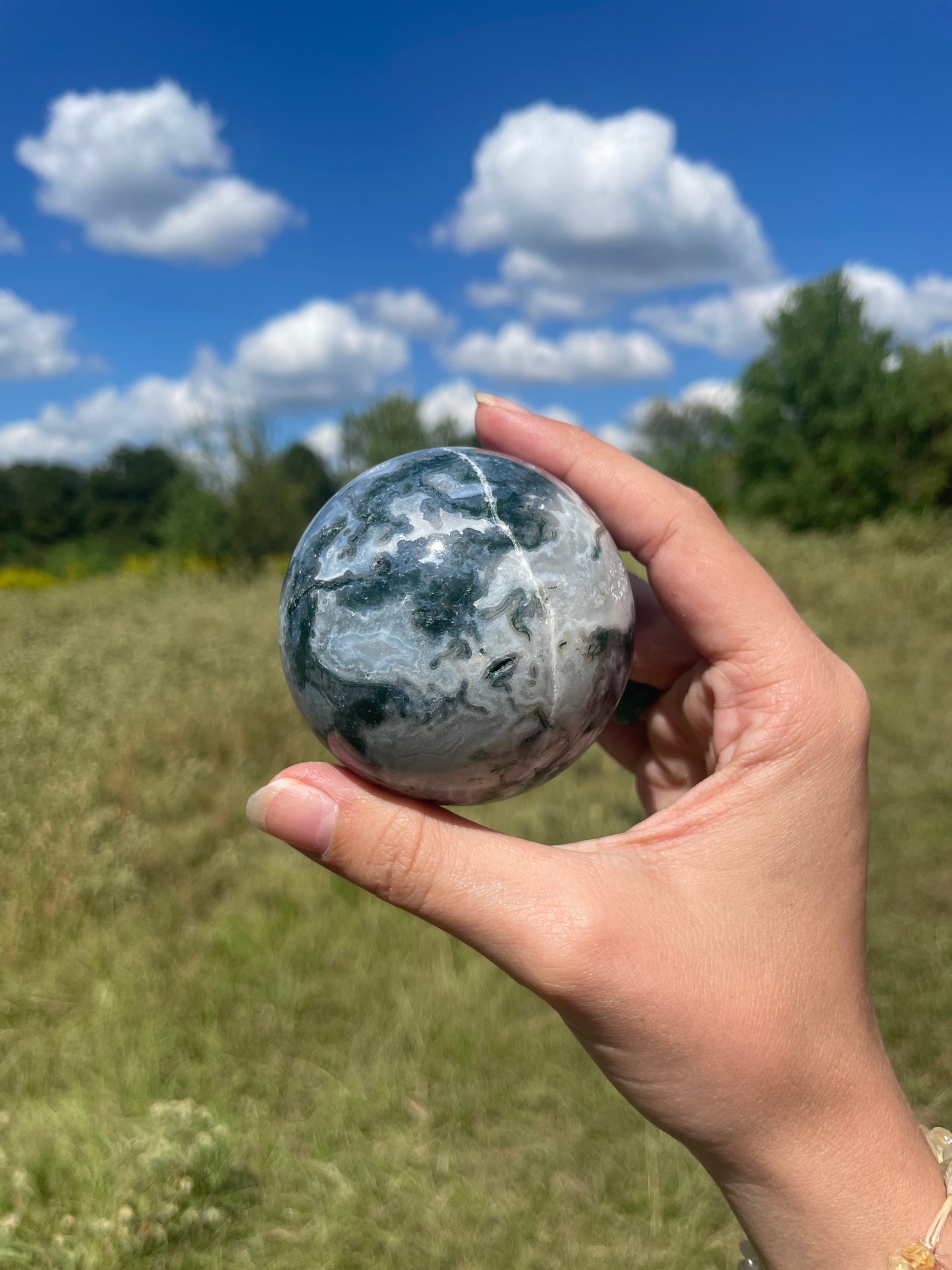 Moss agate sphere