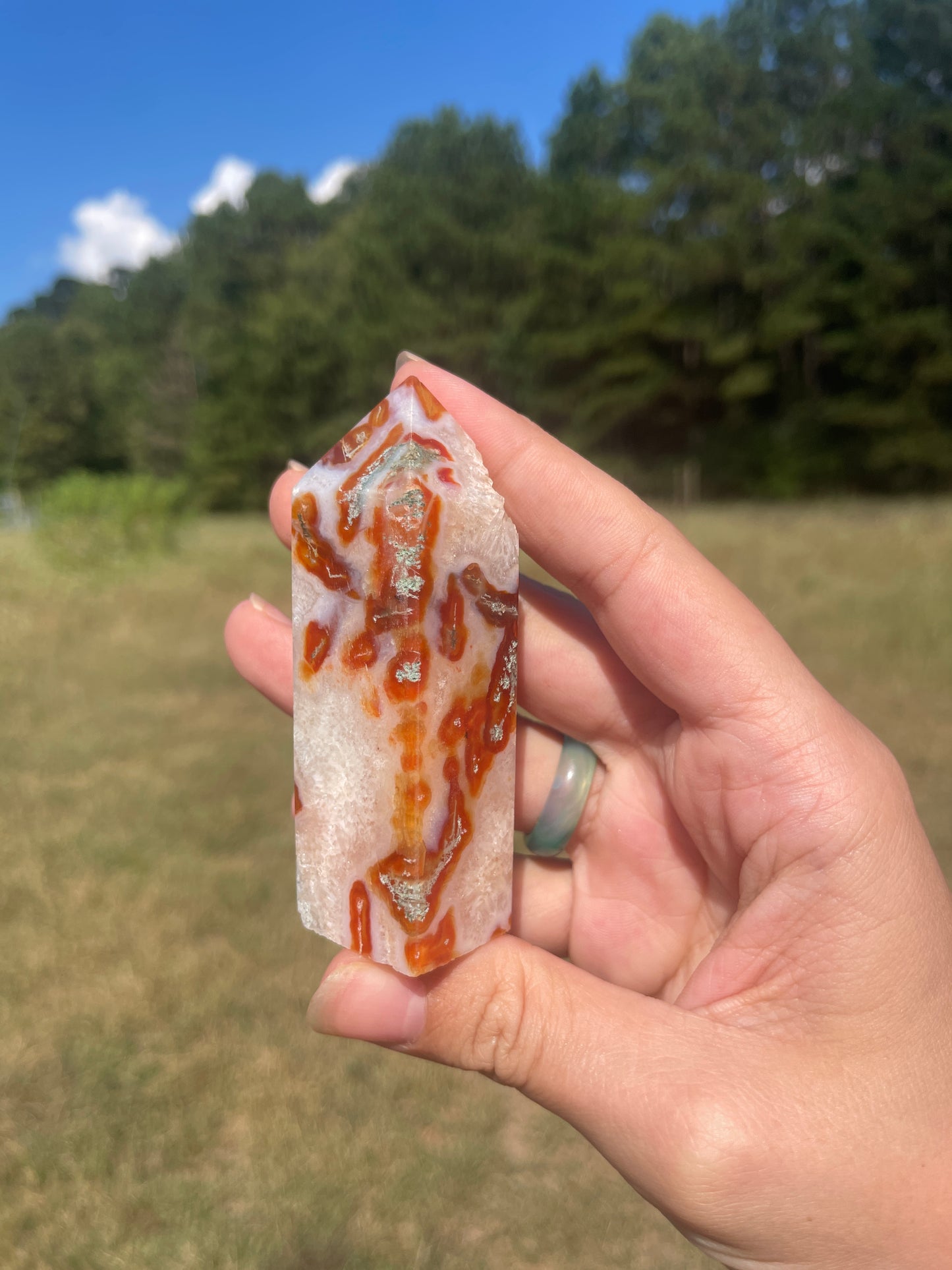 Druzy red moss agate/carnelian tower #2