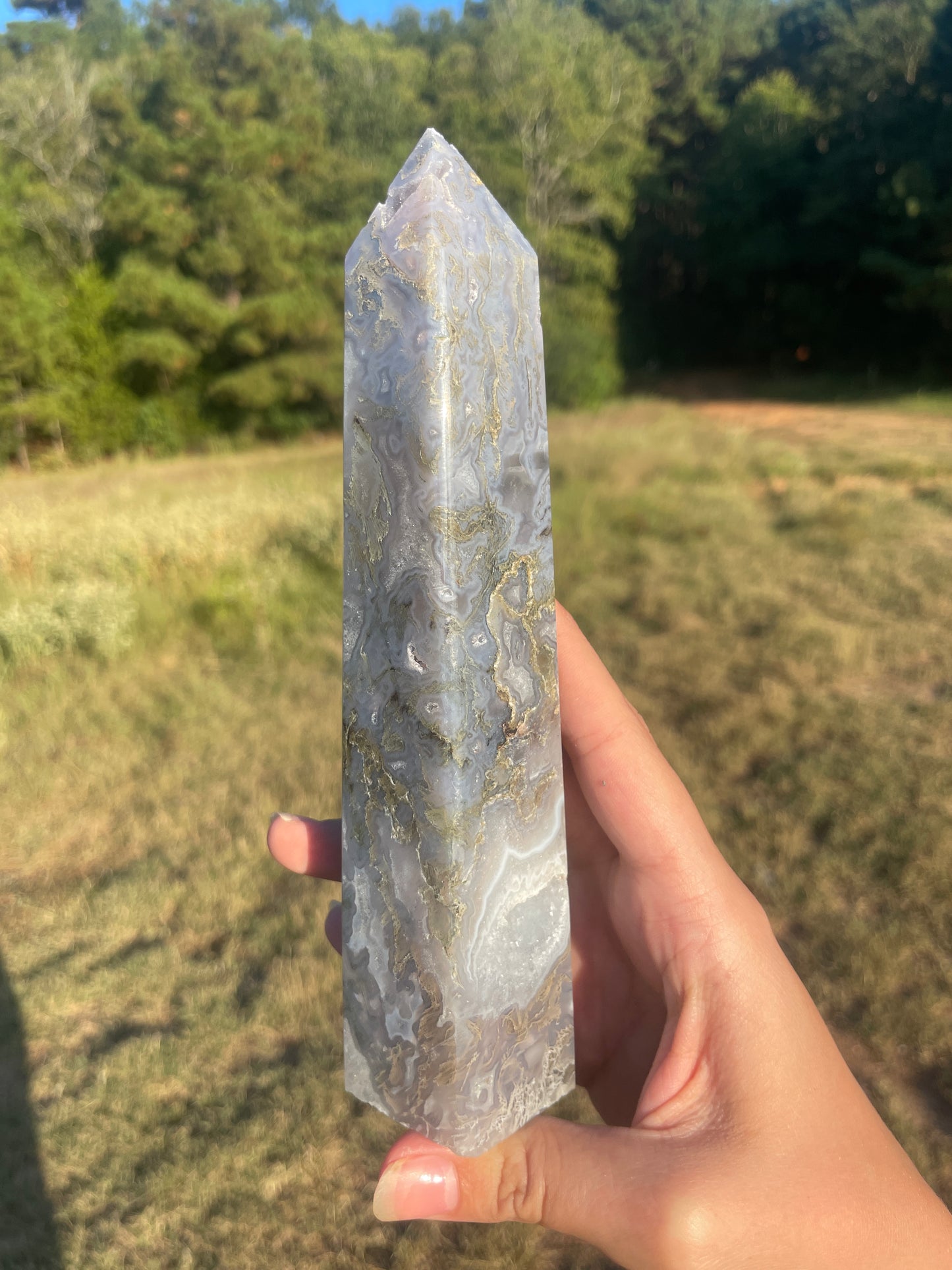 Imperfect Large Druzy moss agate tower