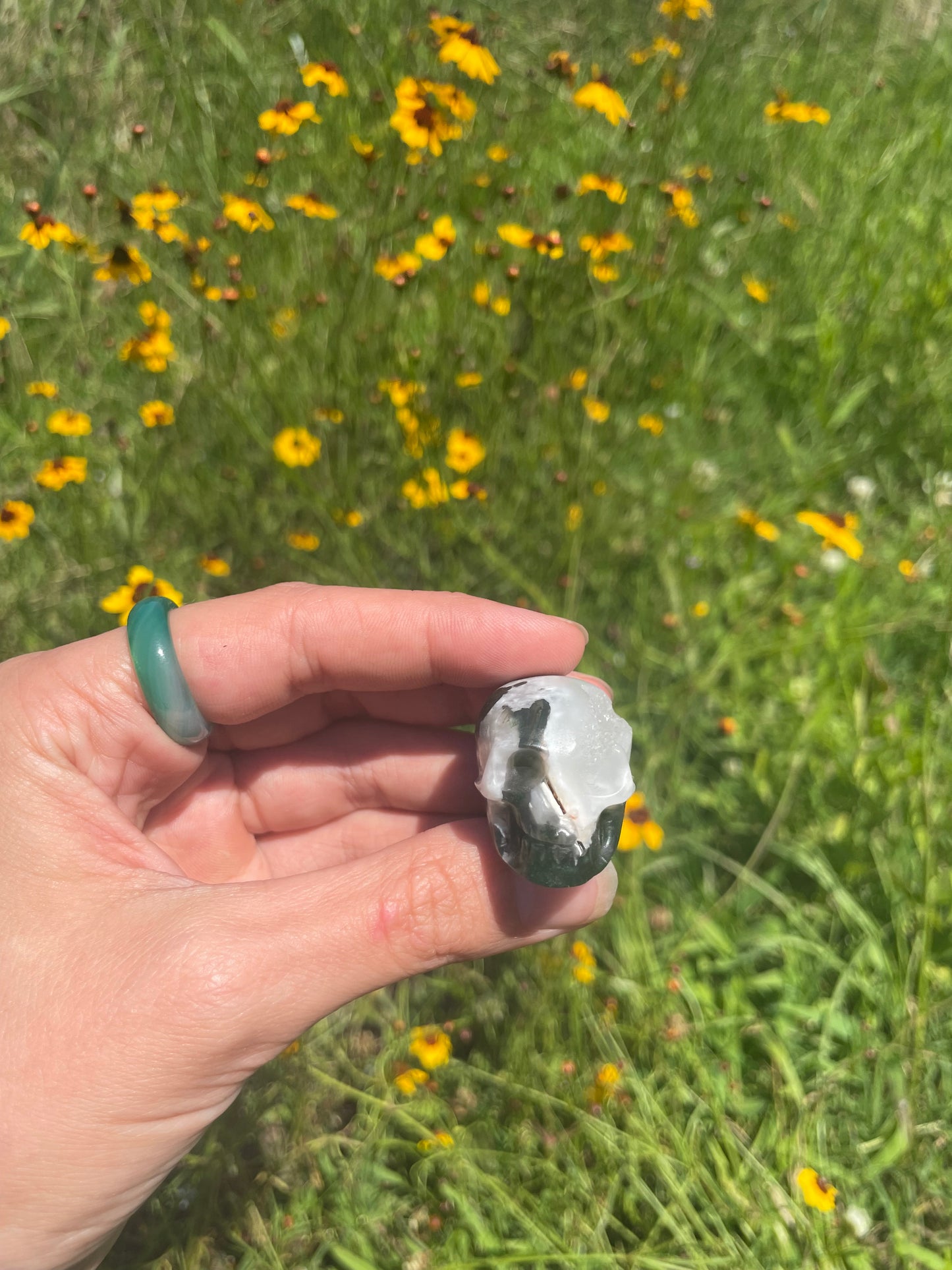 Mini Druzy Moss Agate Skull