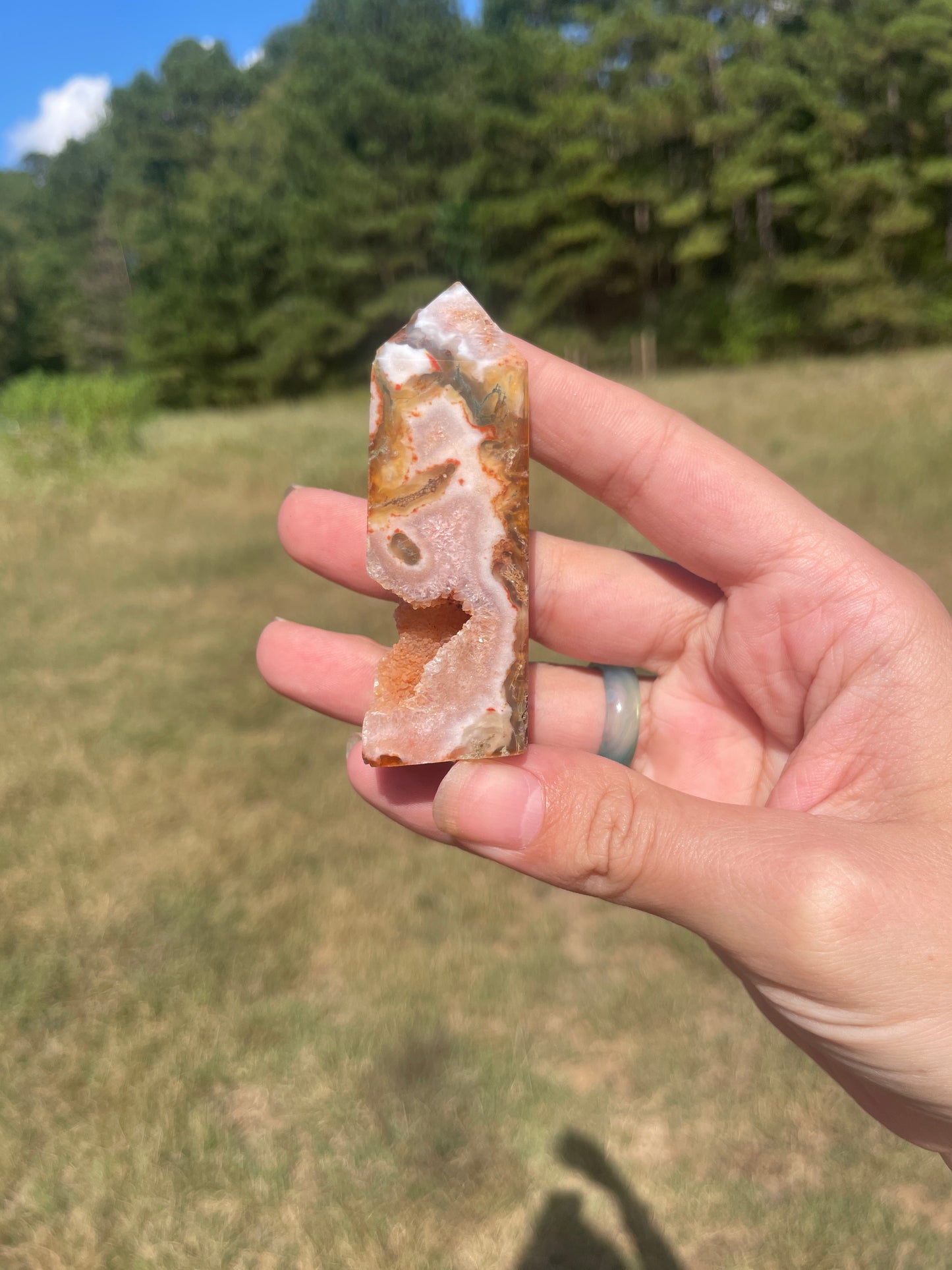 Druzy red moss agate/ carnelian tower #1