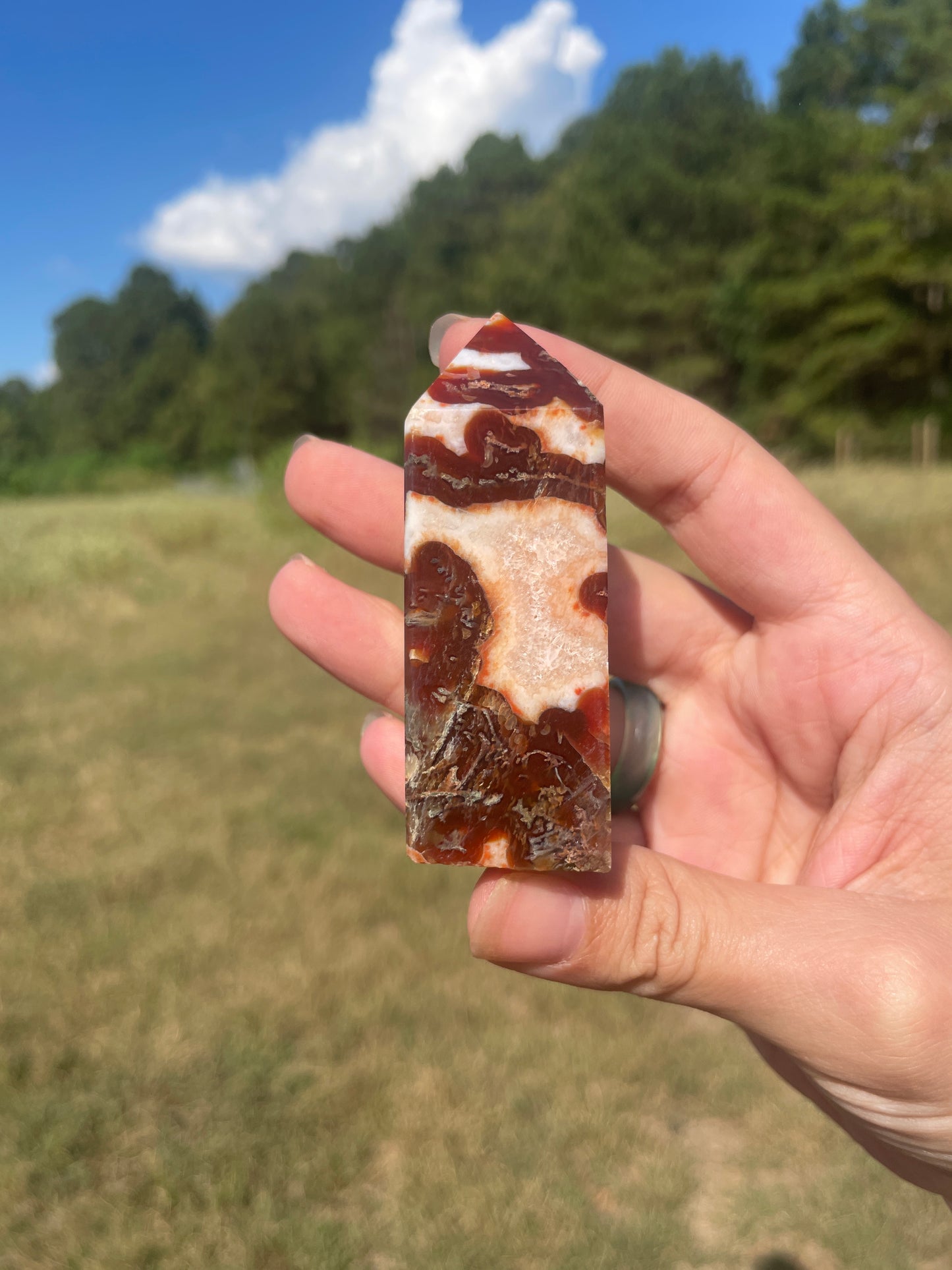 Imperfect Druzy red Moss agate/carnelian tower #3