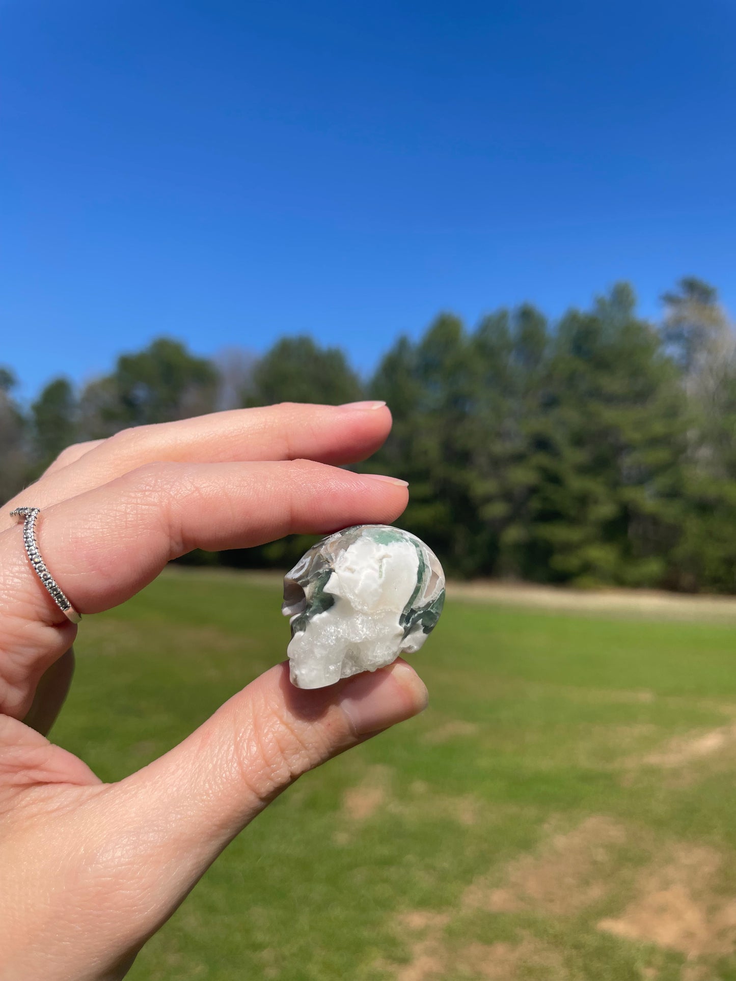 MINI Druzy Moss Agate Skull (imperfect)