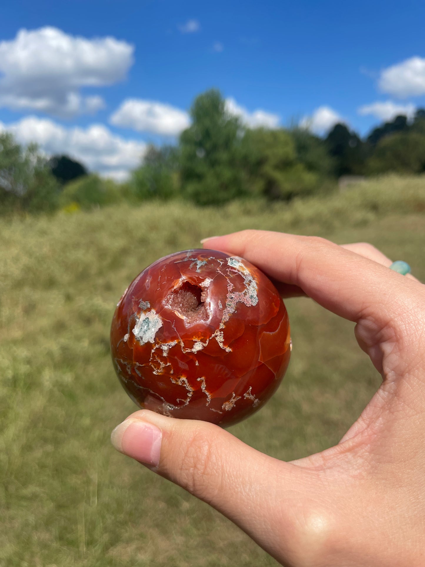 Druzy Red/Carnelian Moss Agate Sphere