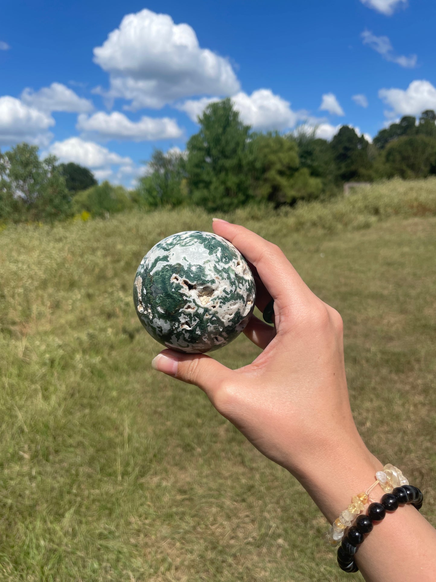 Large 1lb Druzy Moss Agate Sphere