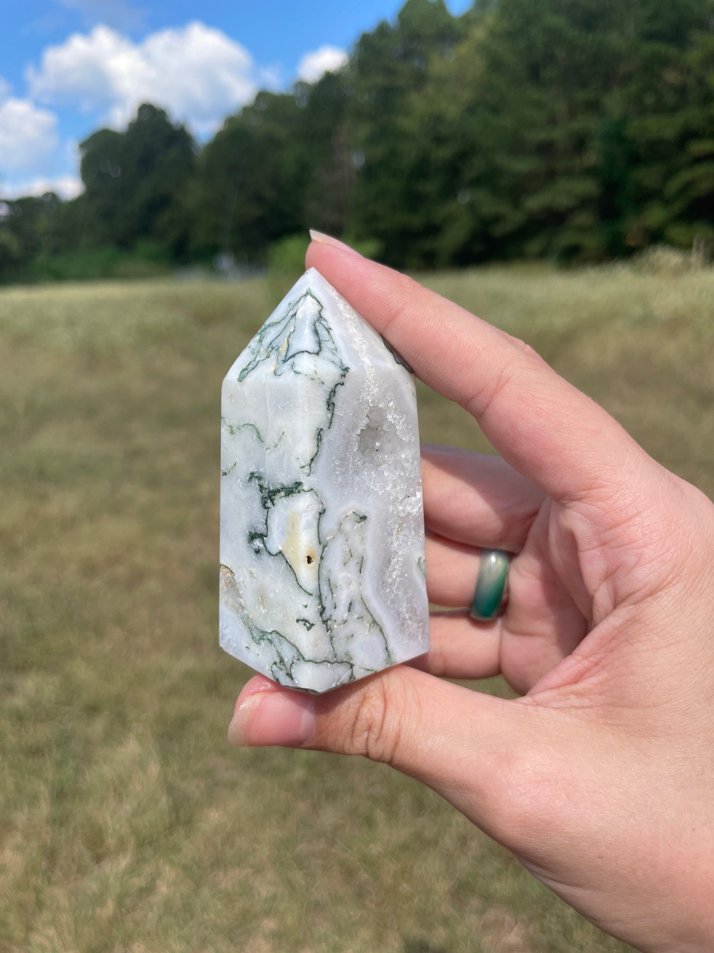 Druzy Moss Agate tower