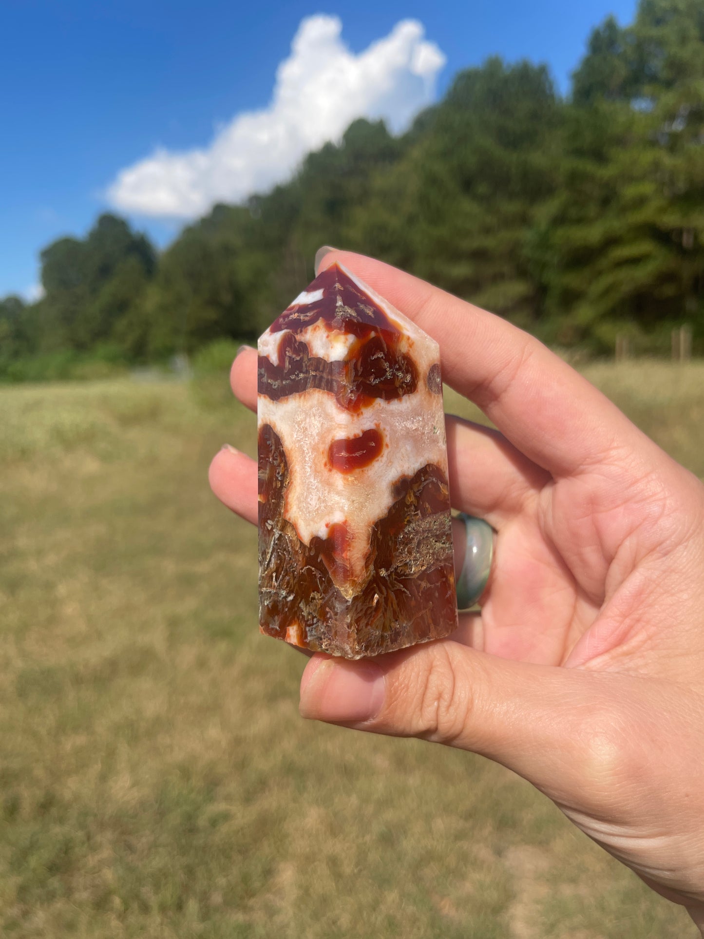 Imperfect Druzy red Moss agate/carnelian tower #3