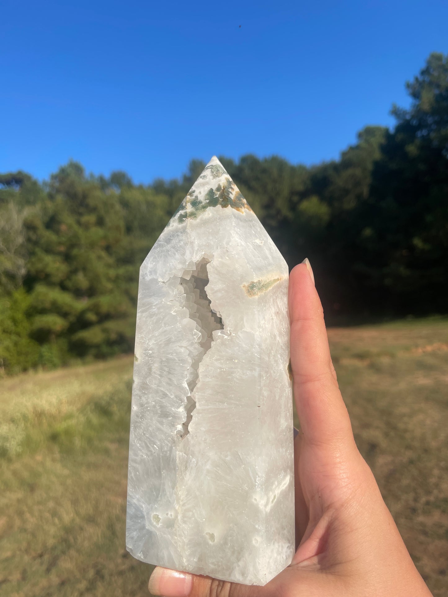 Large druzy moss agate thick tower ✨