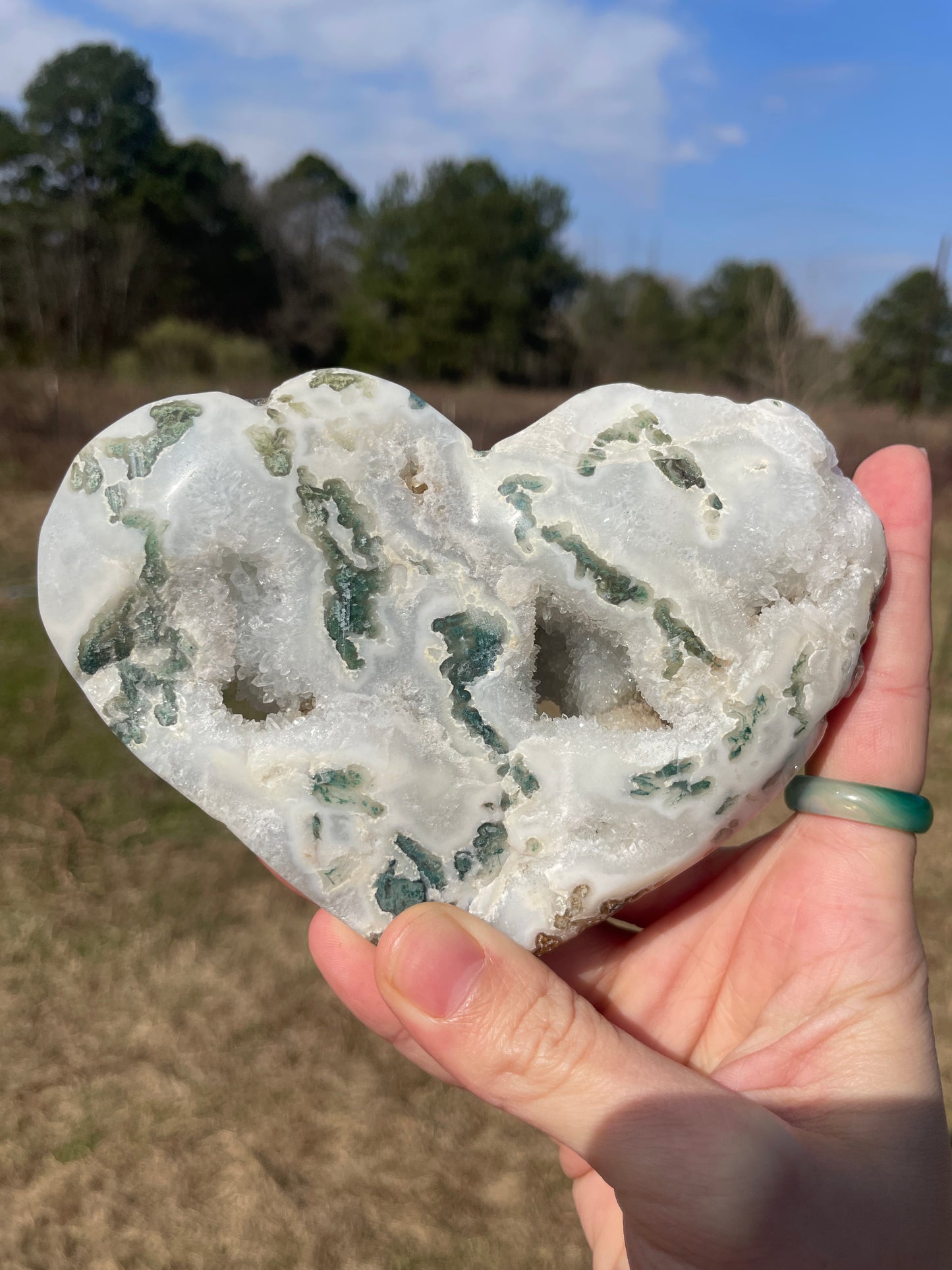 Druzy Moss Agate XLarge Heart Carving