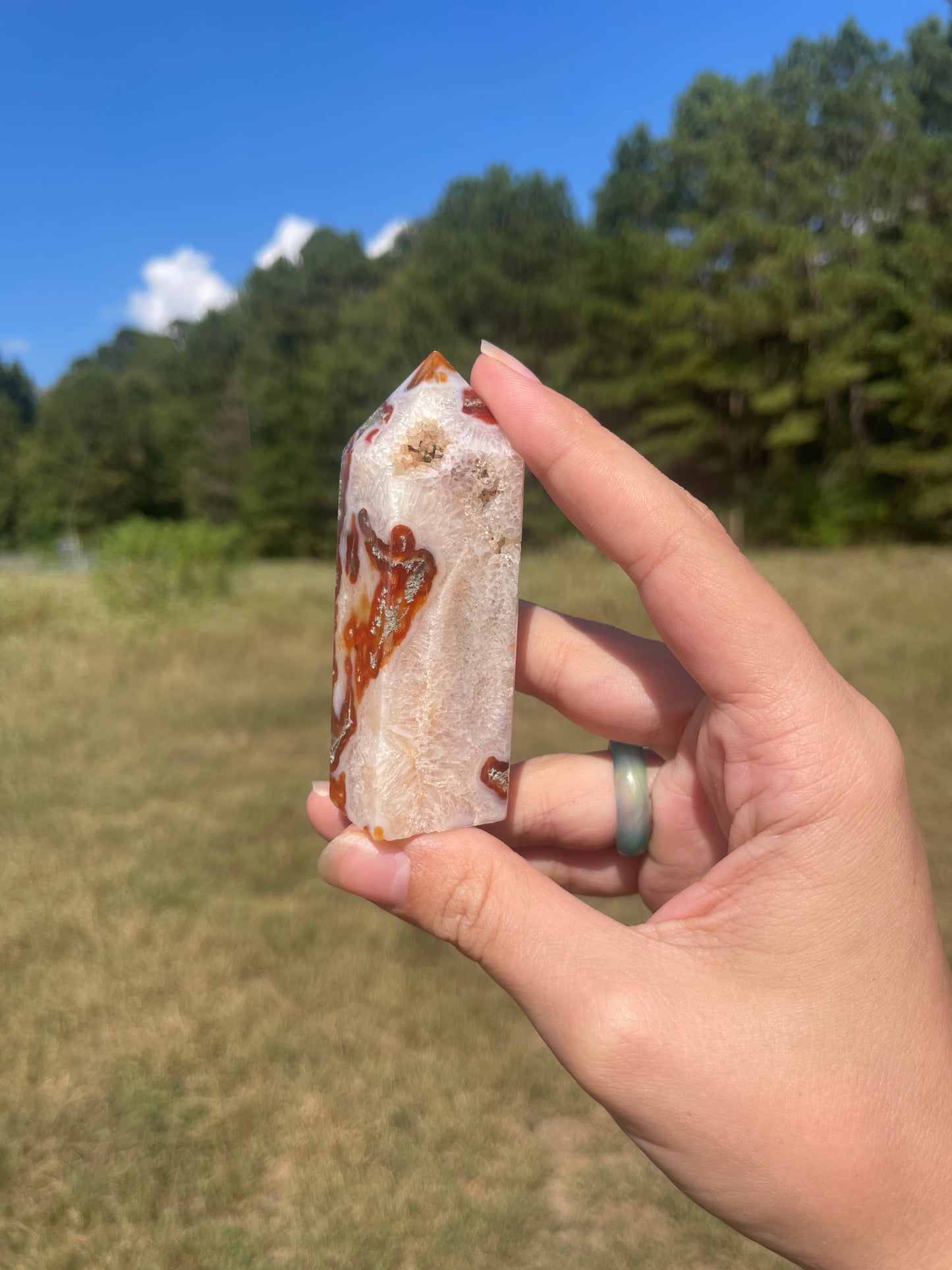 Druzy red moss agate/carnelian tower #2