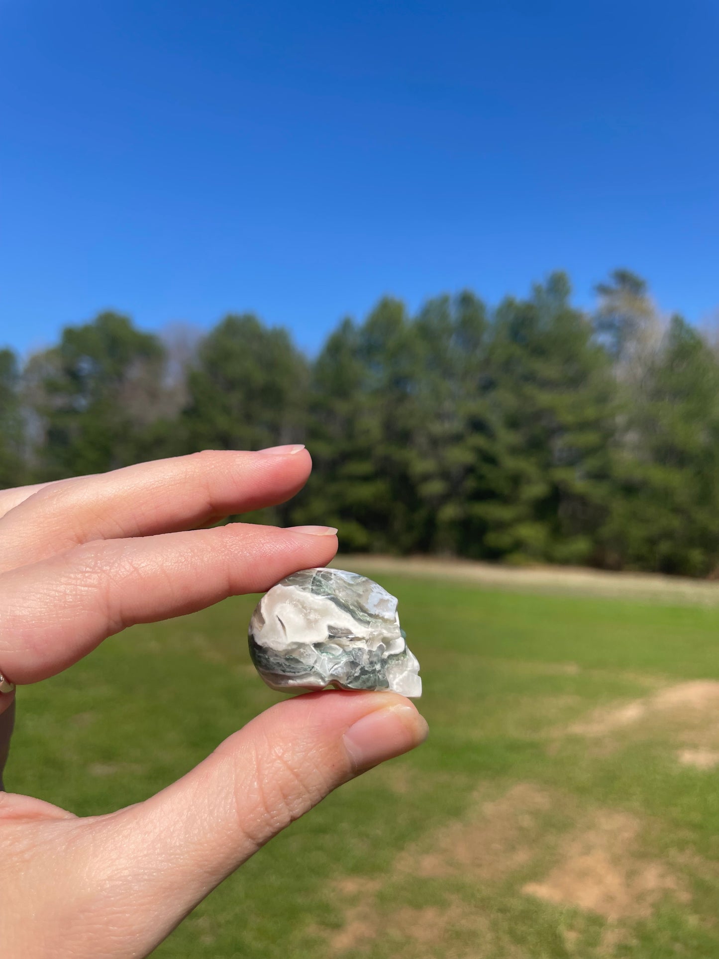 MINI Druzy Moss Agate Skull (imperfect)