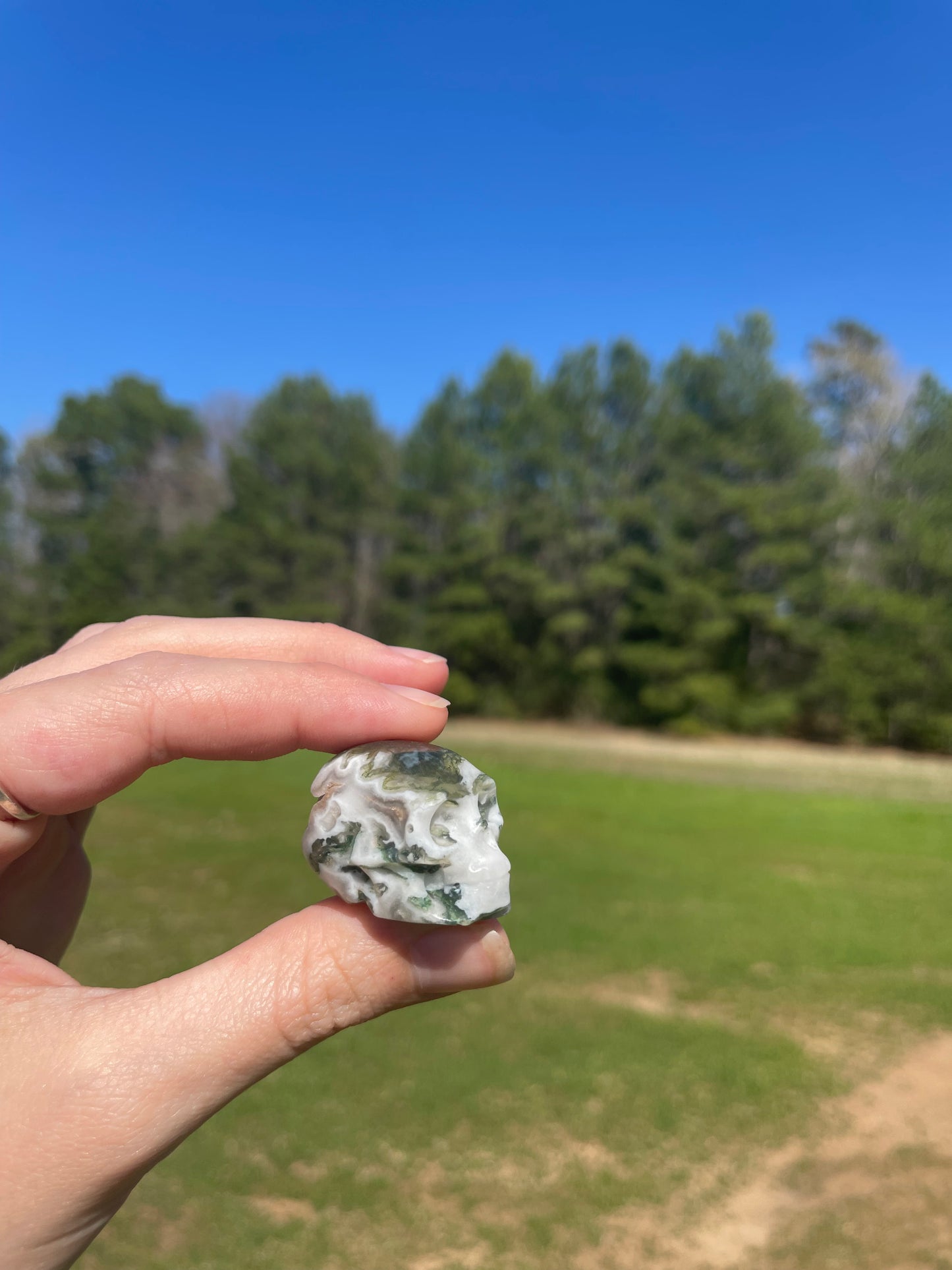 Imperfect MINI Druzy Moss Agate Skull