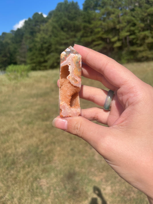 Druzy red moss agate/ carnelian tower #1