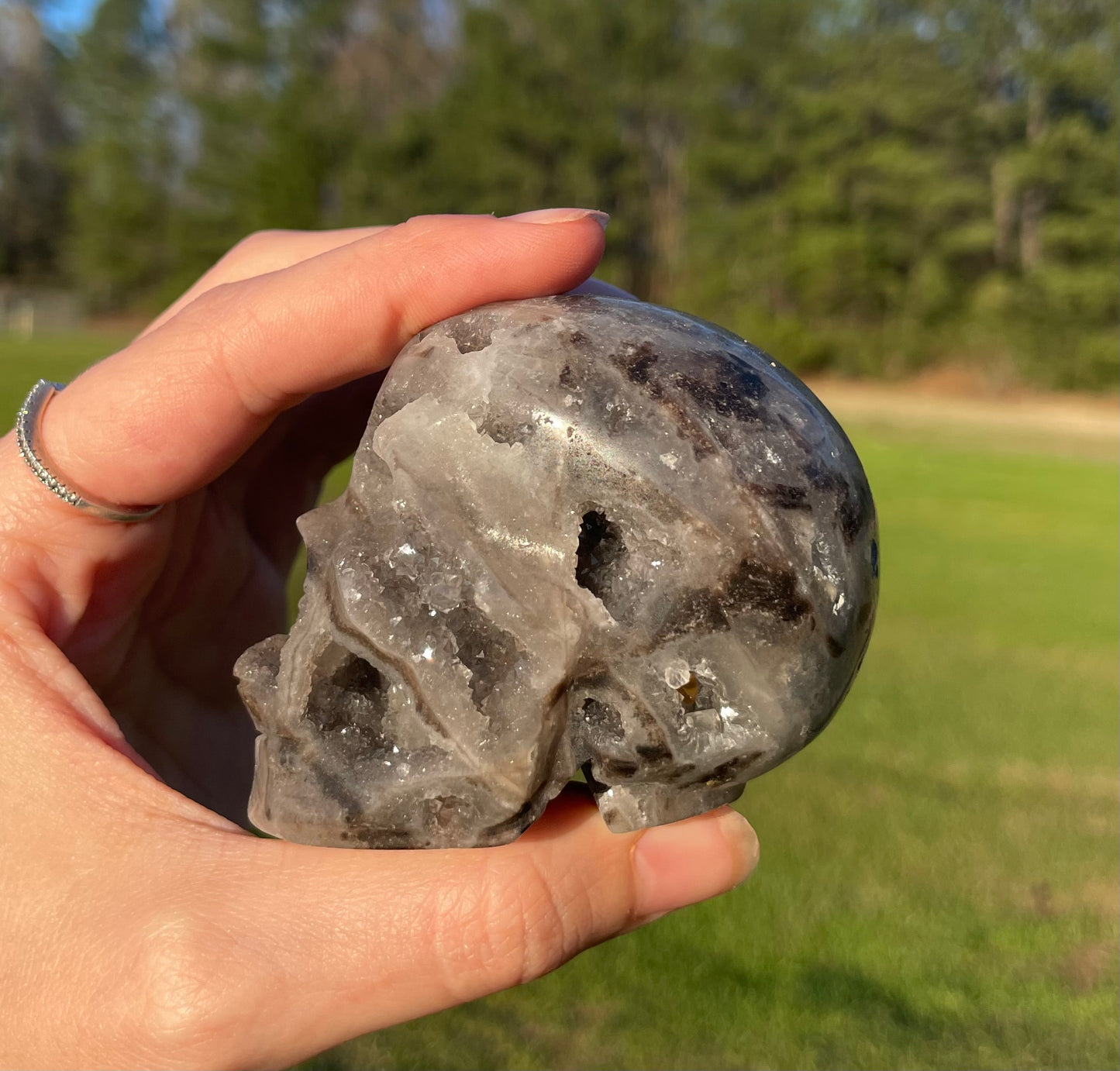 Druzy Sphalerite Skull Carving #1🖤