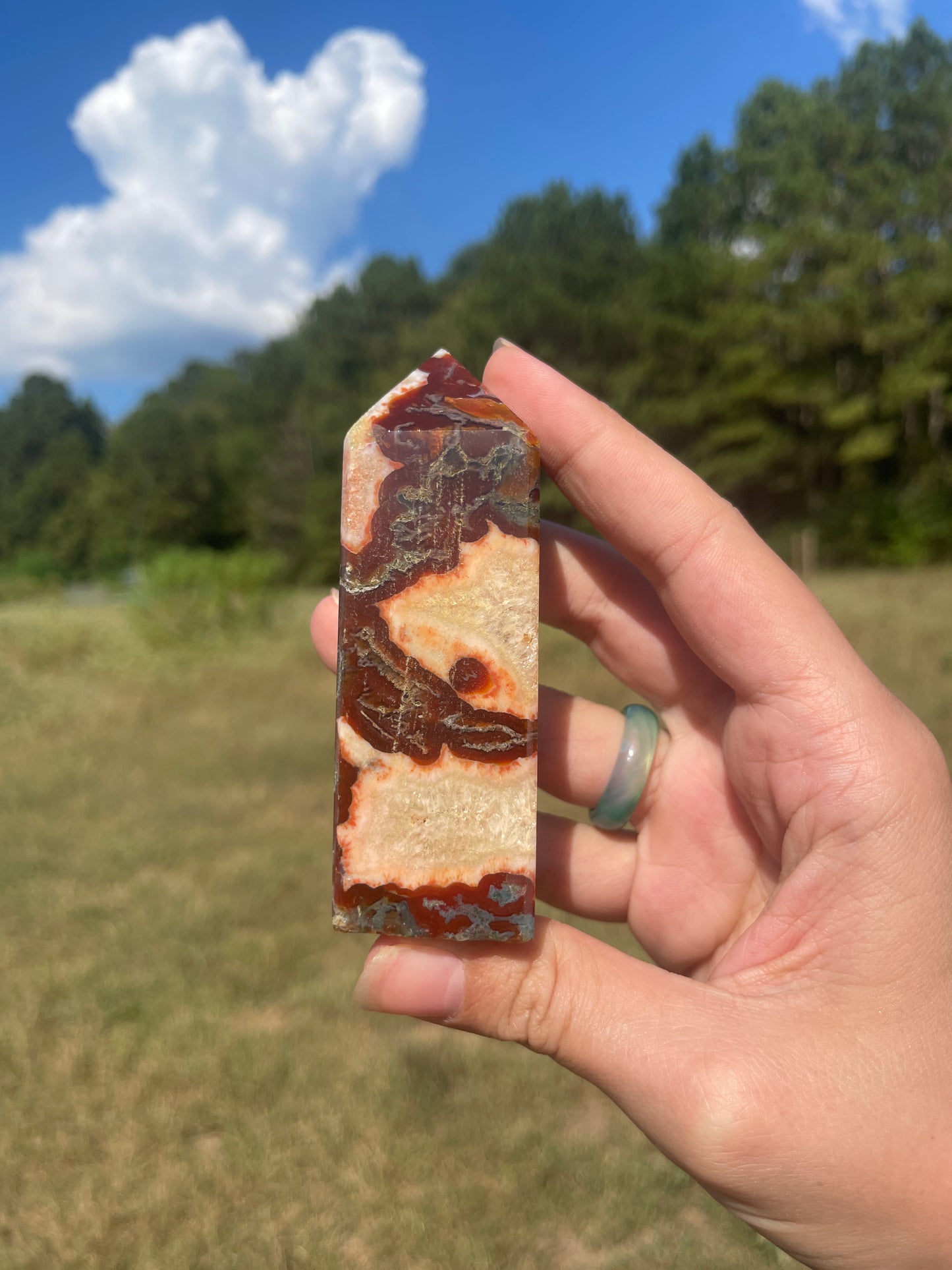 Druzy red moss agate/carnelian tower #6