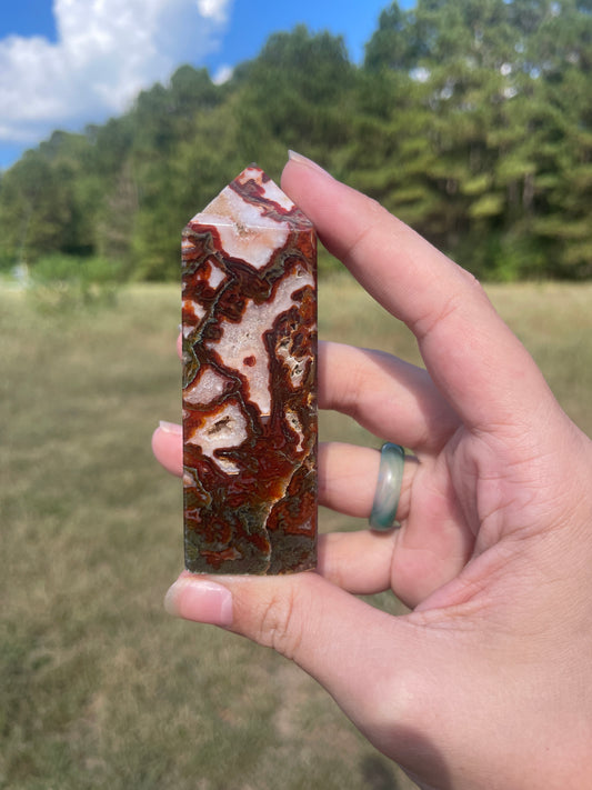 Druzy red moss agate/carnelian tower #4