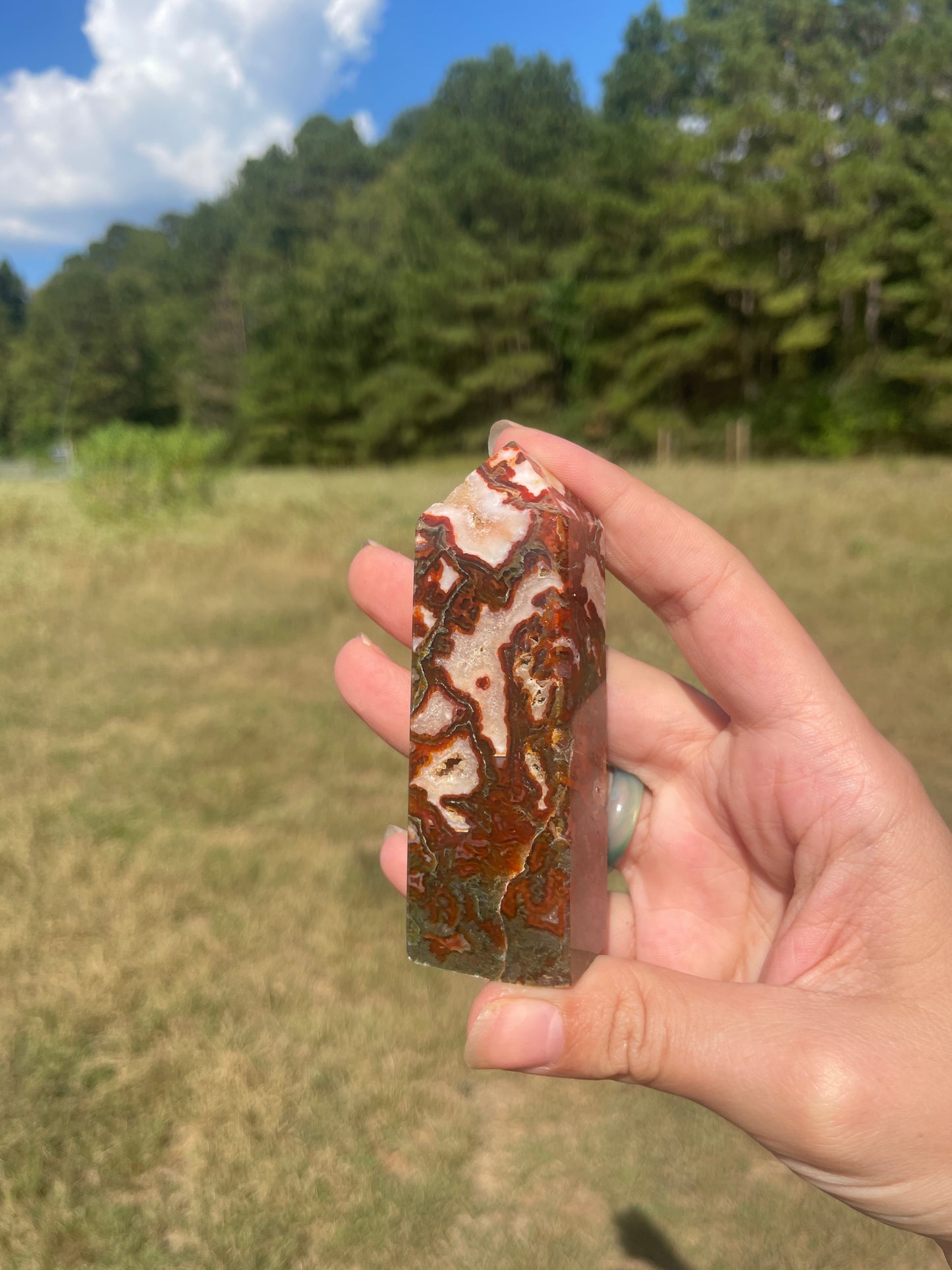 Druzy red moss agate/carnelian tower #4