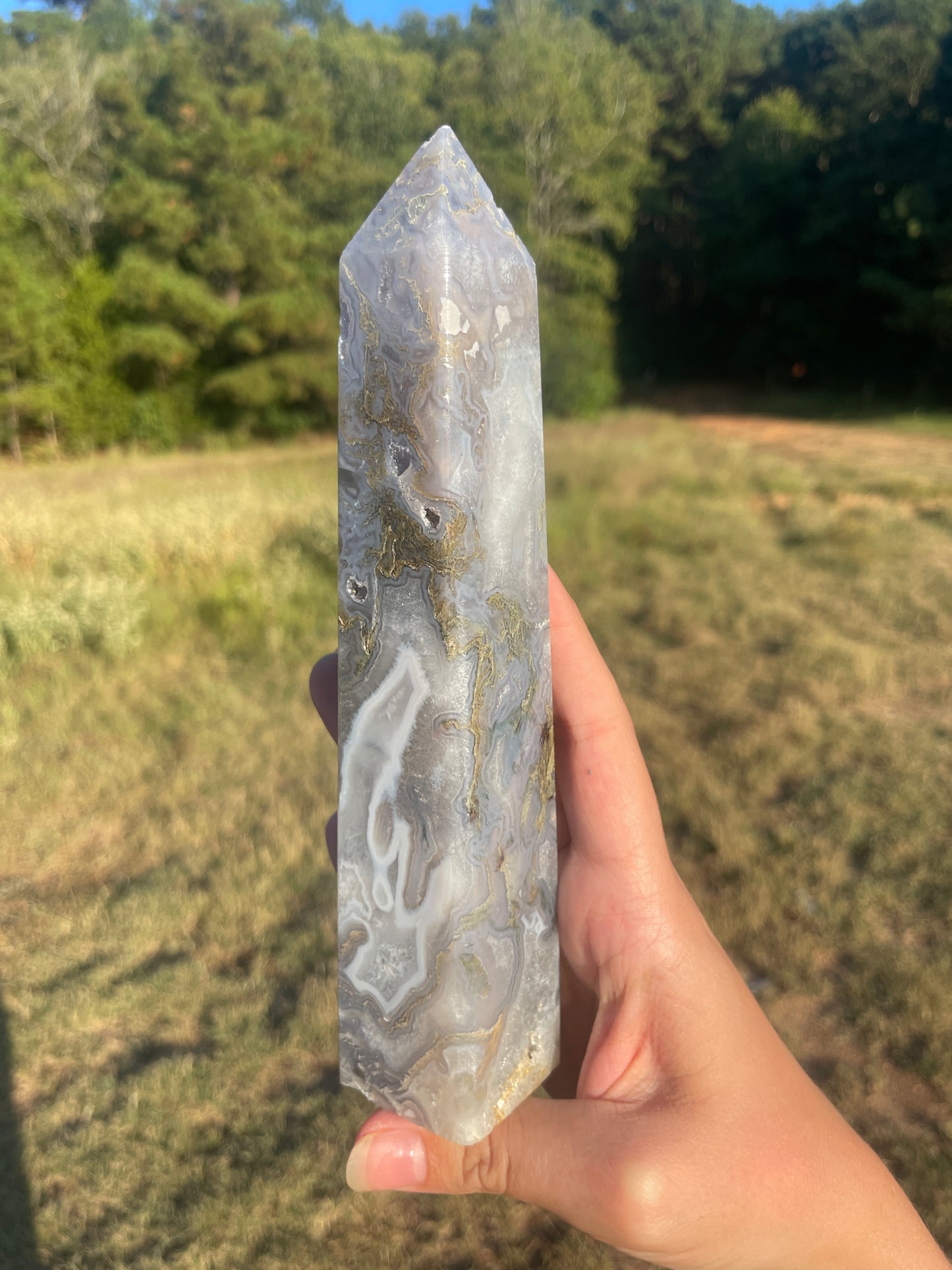 Imperfect Large Druzy moss agate tower