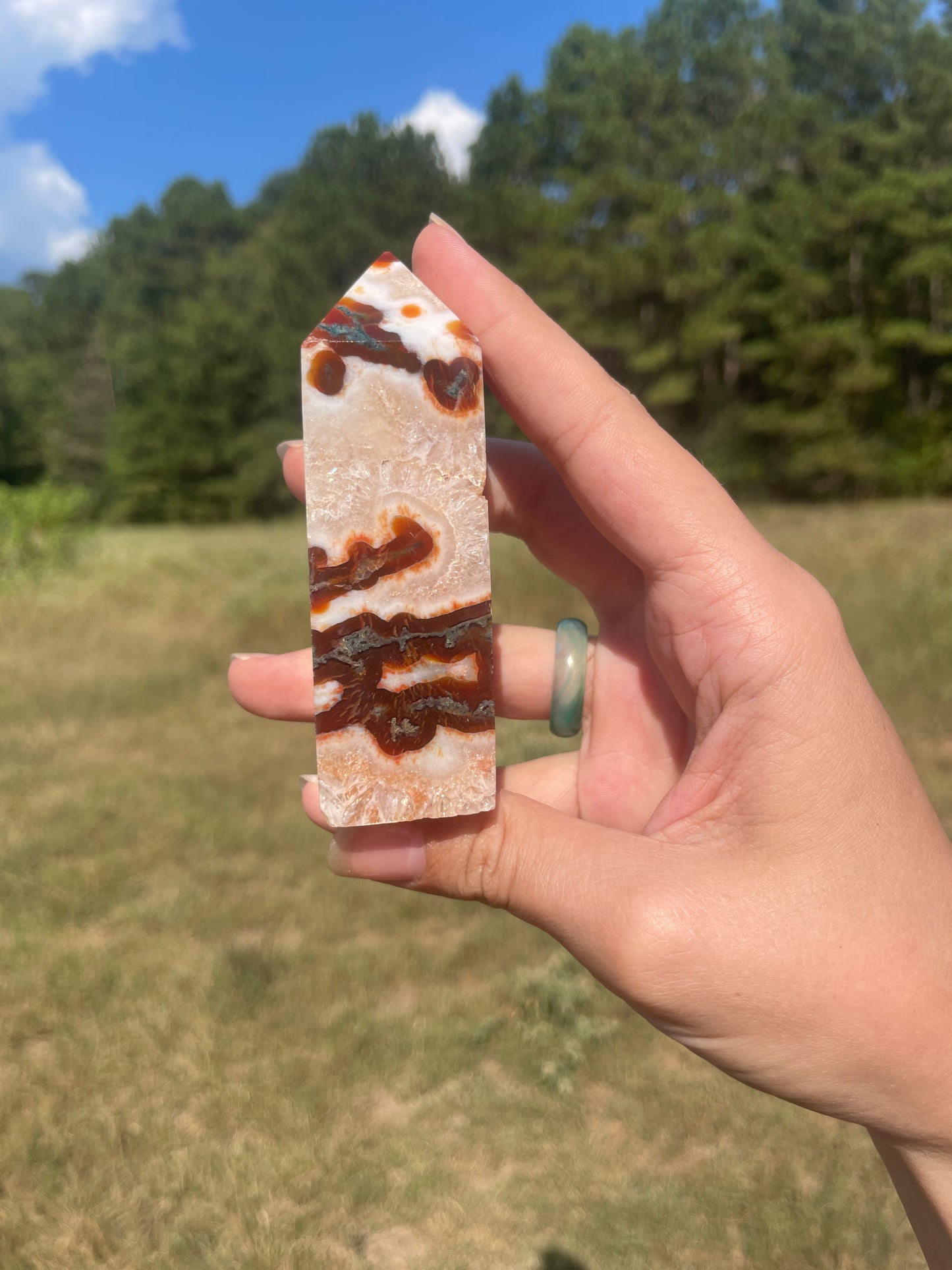 Druzy red Moss agate carnelian tower #5