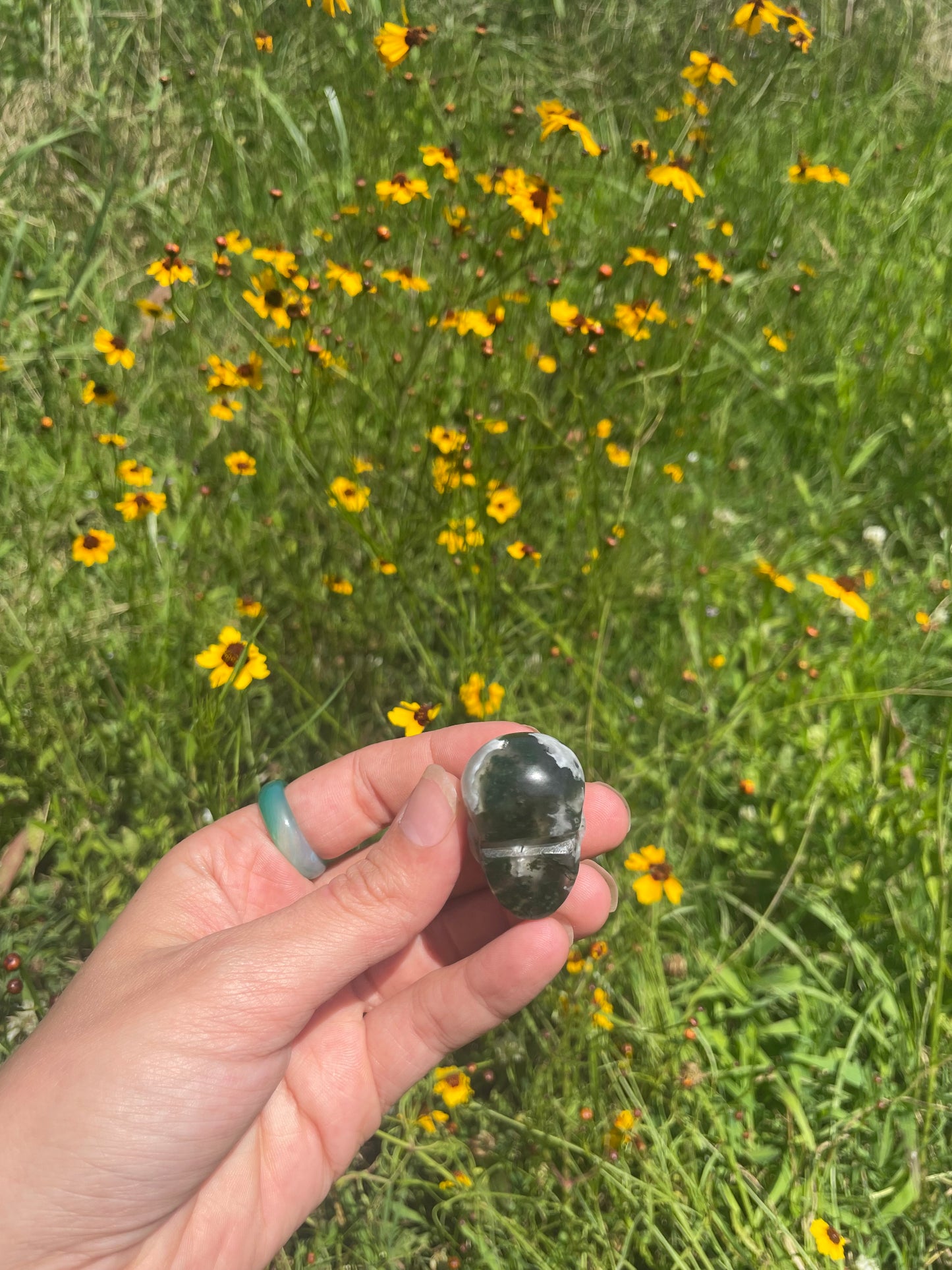 Mini Druzy Moss Agate Skull