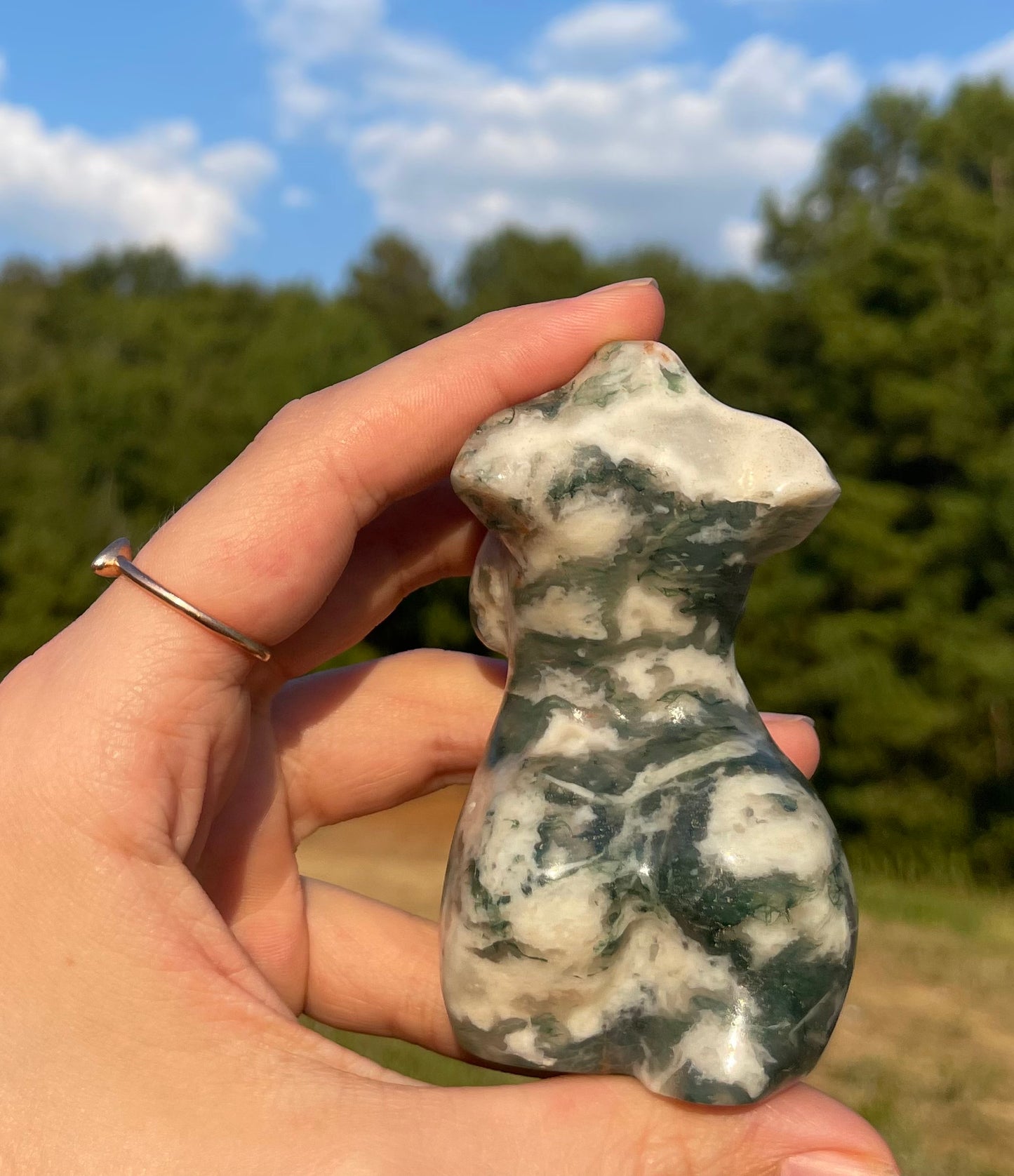 Druzy Moss Agate Goddess body carving