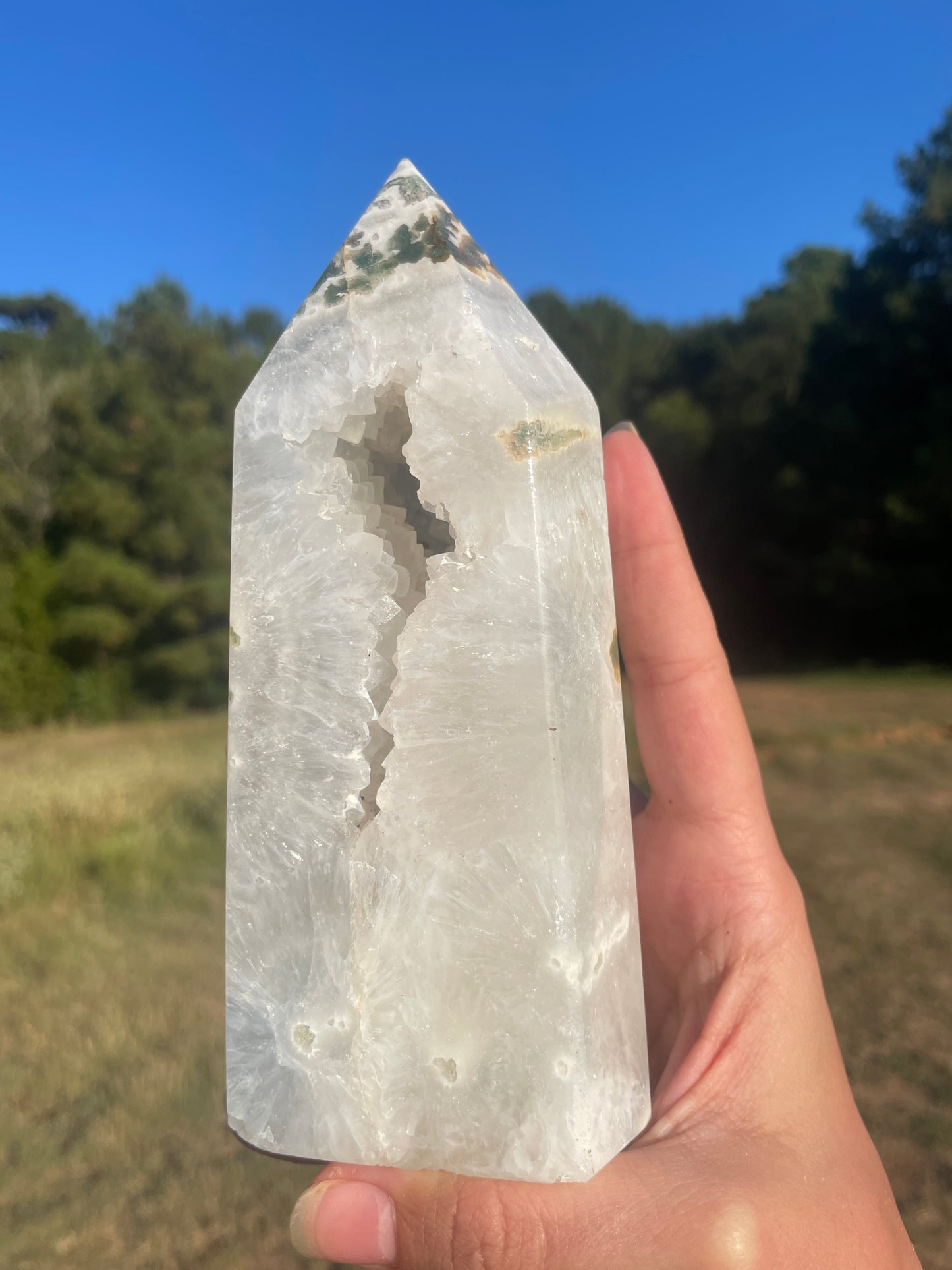 Large druzy moss agate thick tower ✨