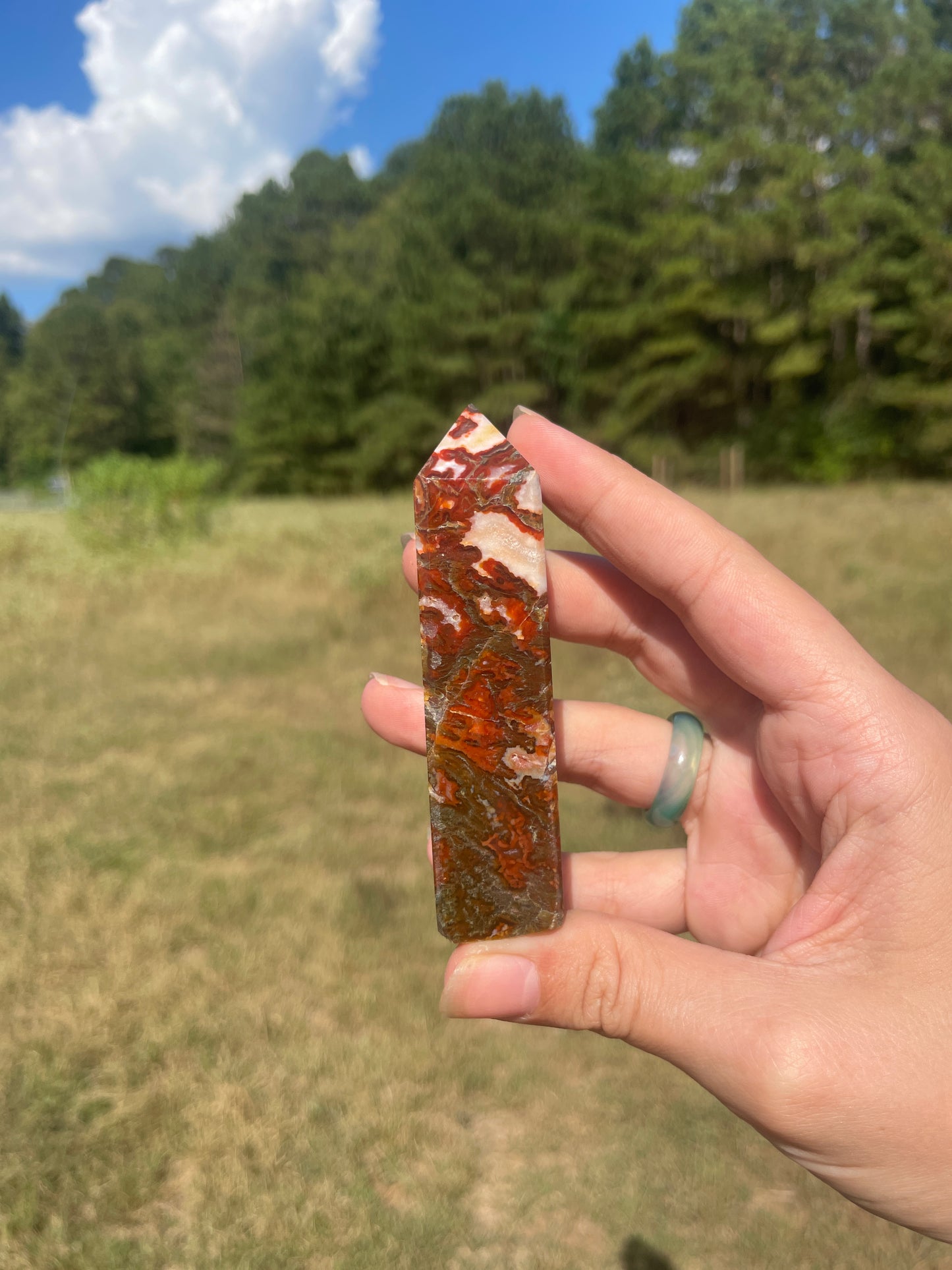 Druzy red moss agate/carnelian tower #4
