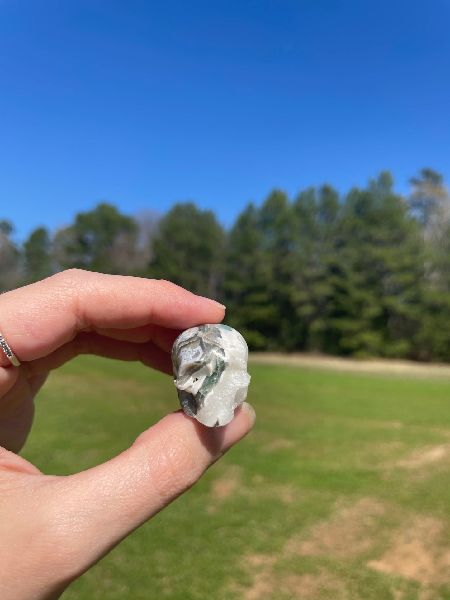 MINI Druzy Moss Agate Skull (imperfect)