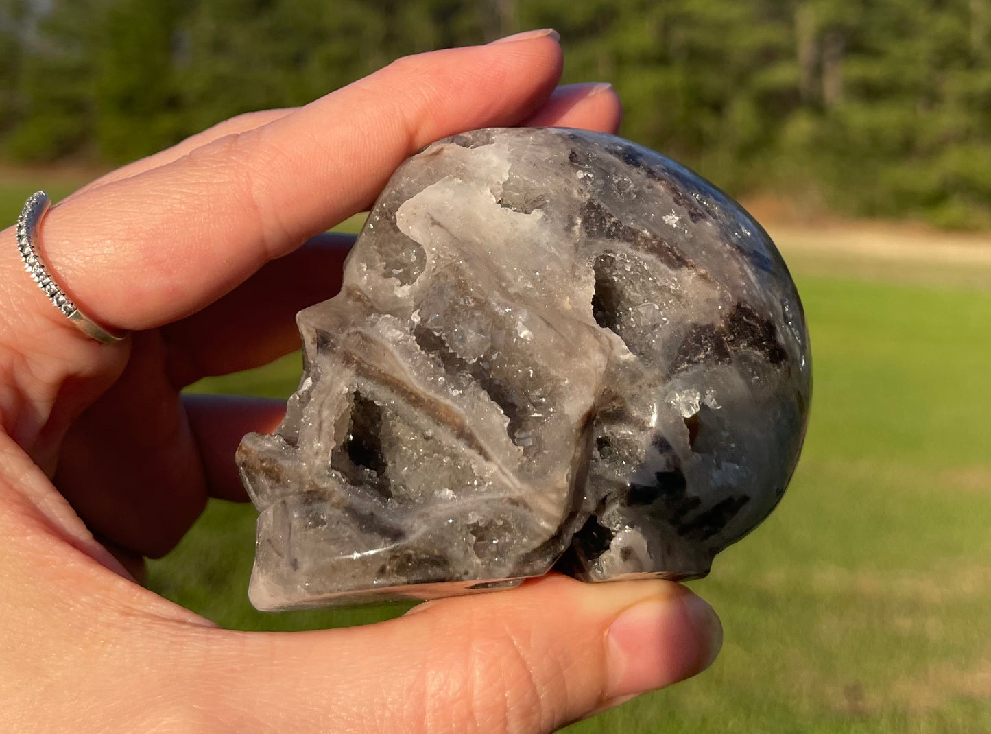 Druzy Sphalerite Skull Carving #1🖤