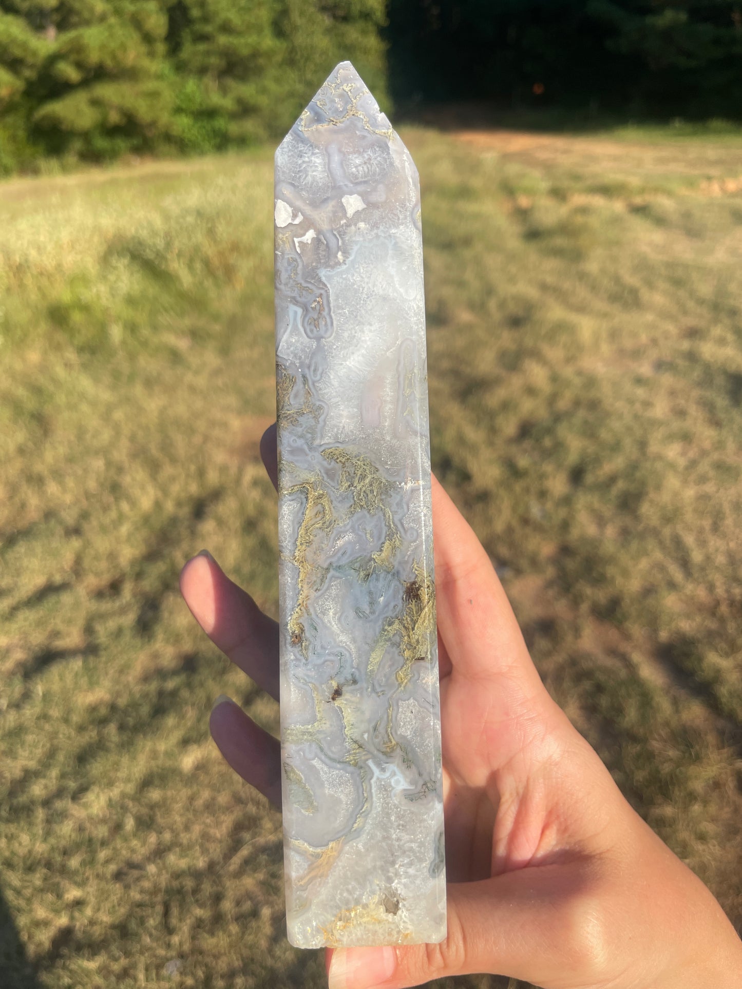 Imperfect Large Druzy moss agate tower