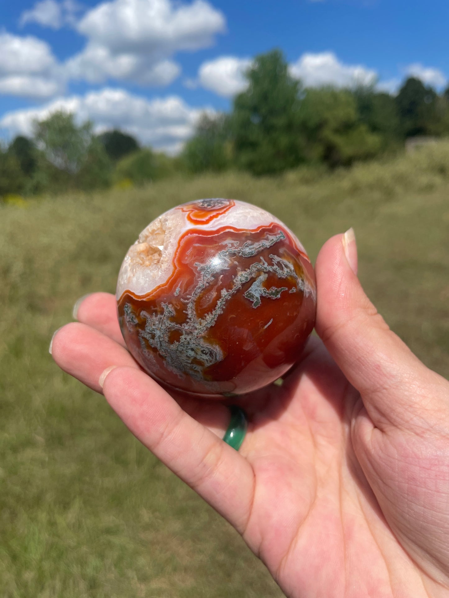 Druzy Red/Carnelian Moss Agate Sphere